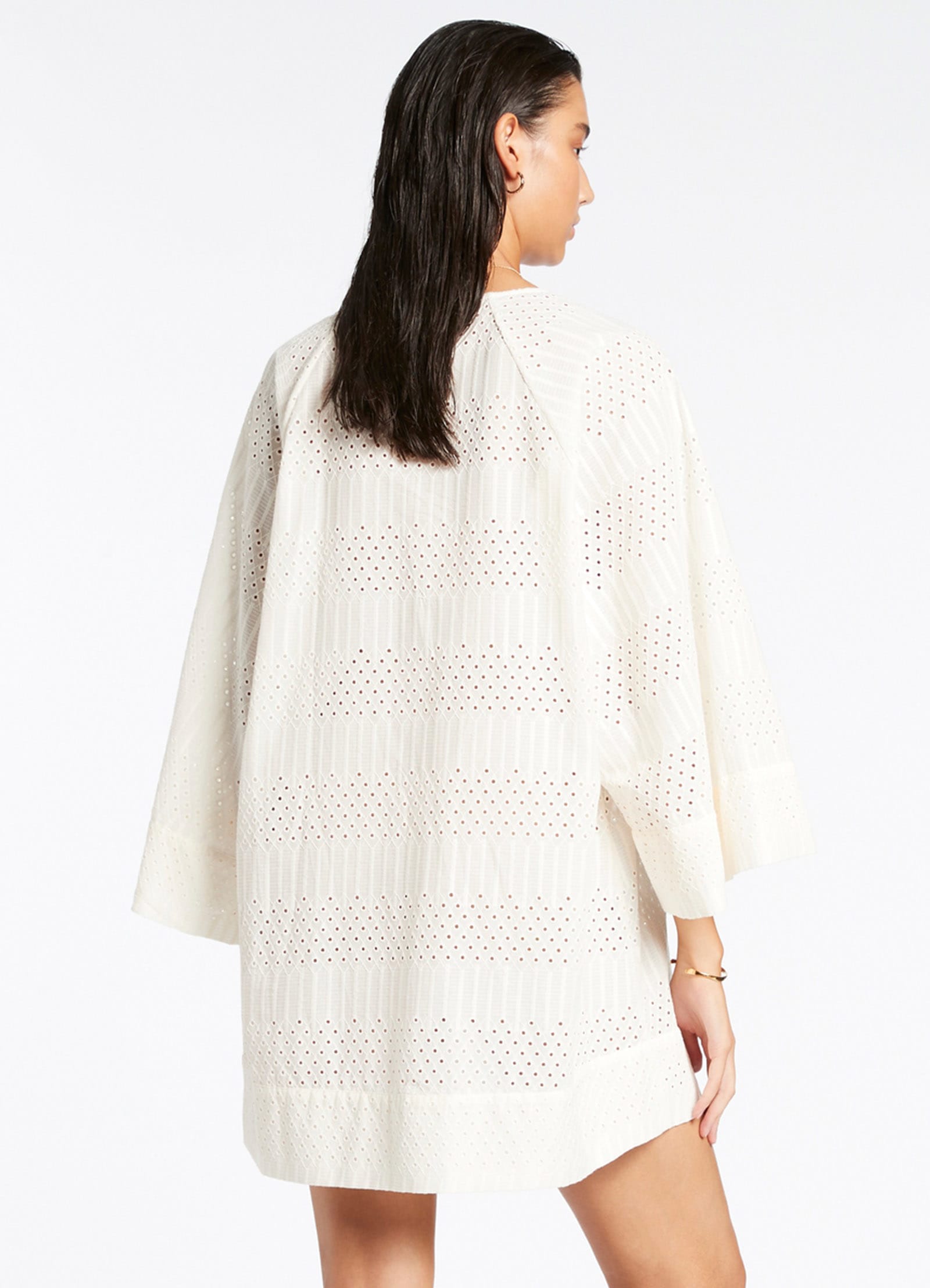 Elegant Cream Broderie Kaftan Dress - Flowy Boho Maxi Dress for Women - Perfect for Beach Vacations, Summer Parties & Resort Wear