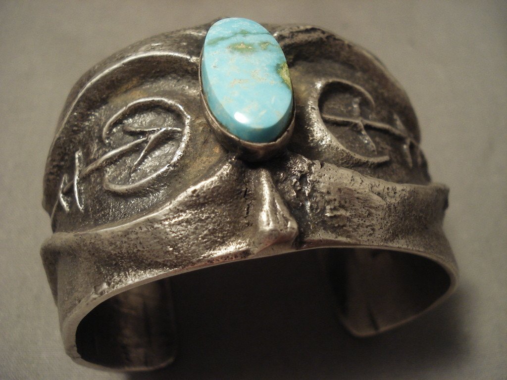 172 Grams Solid Sterling Silver Vintage Navajo Number 8 Turquoise Native American Bracelet - Authentic Handmade Jewelry for Women, Boho Fashion & Special Occasions
