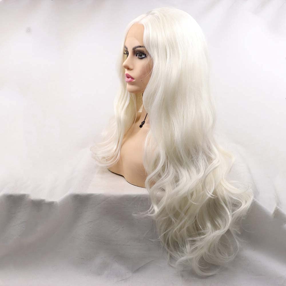 Platinum Blonde Synthetic Lace Front Wig - Heat Resistant Long Body Wave Wigs for Women (1001#Color) | Perfect for Cosplay, Daily Wear & Special Occasions