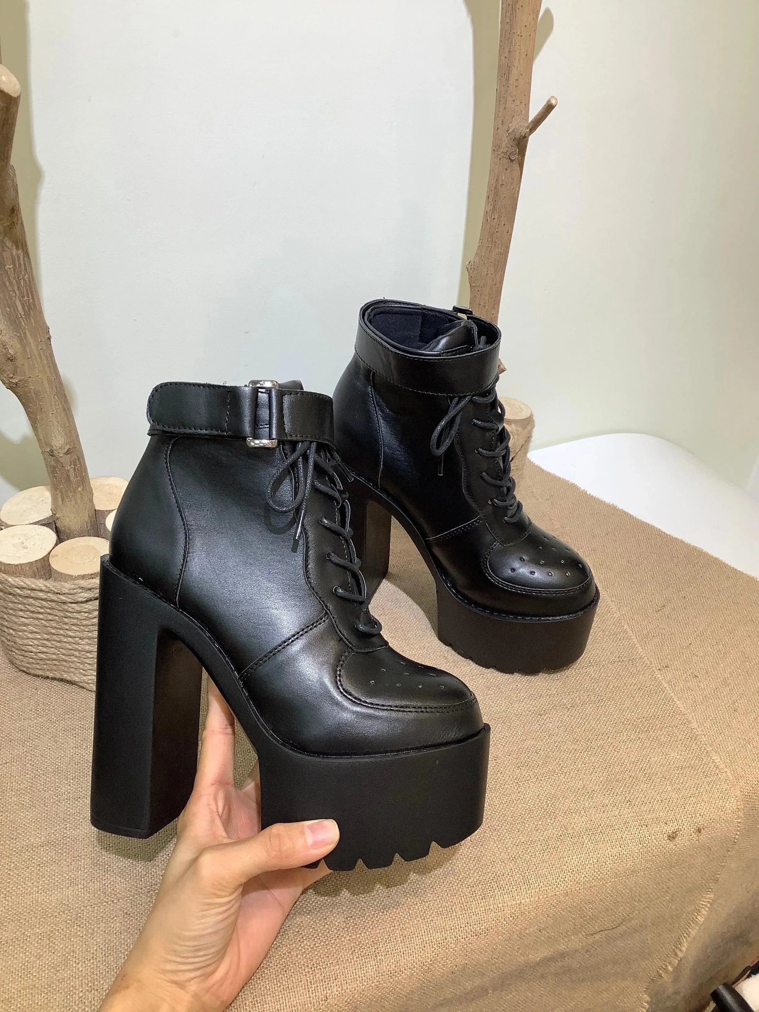 Stylish Black Block Heel Platform Boots for Women - Chunky Heel Ankle Boots Fashion Shoes - Perfect for Office, Party & Night Out