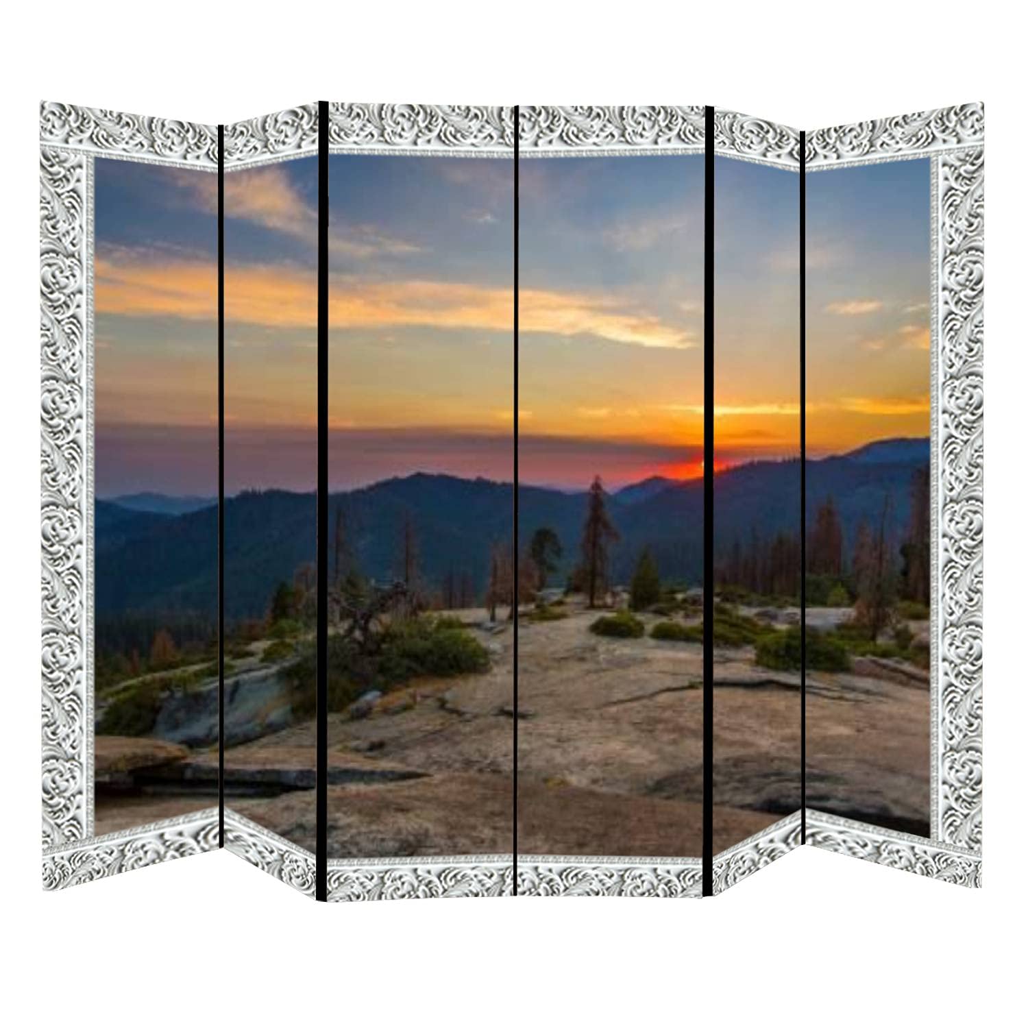 6-Panel Canvas Room Divider Screen - Sequoia National Park Sunset Baroque Style Privacy Partition | Perfect for Home Office, Bathroom, Pool Area & Indoor/Outdoor Space Separation