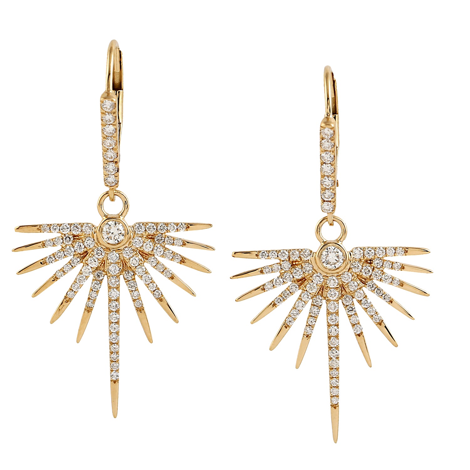 18K Yellow Gold Pave Diamond Starburst Lever Back Earrings for Women - Sparkling Dangle Earrings for Party, Wedding & Evening Wear