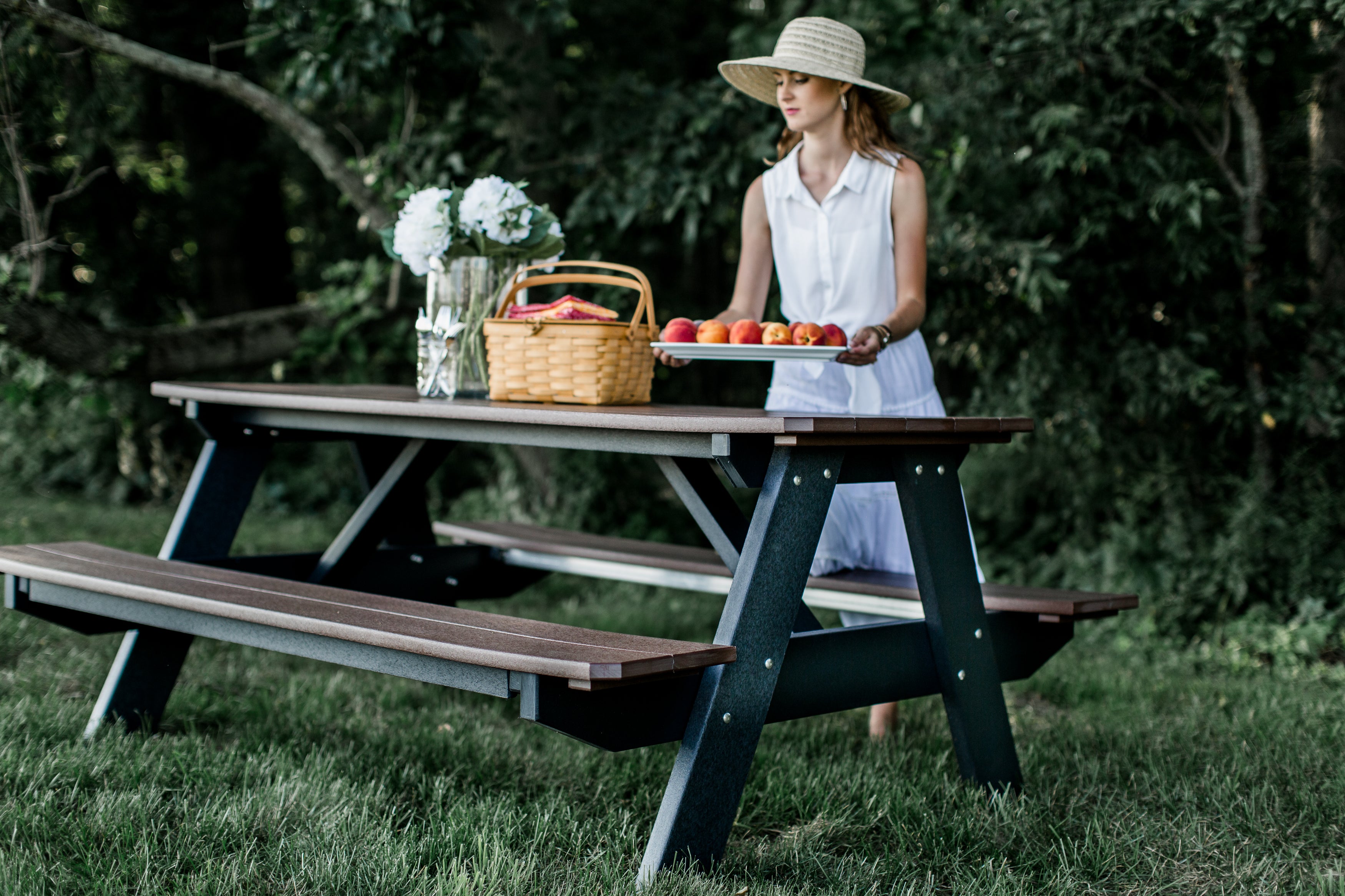 Heritage 72 Inch Outdoor Picnic Table with Attached Benches - Durable All-Weather Patio Furniture for Backyard, Garden, and Park Gatherings