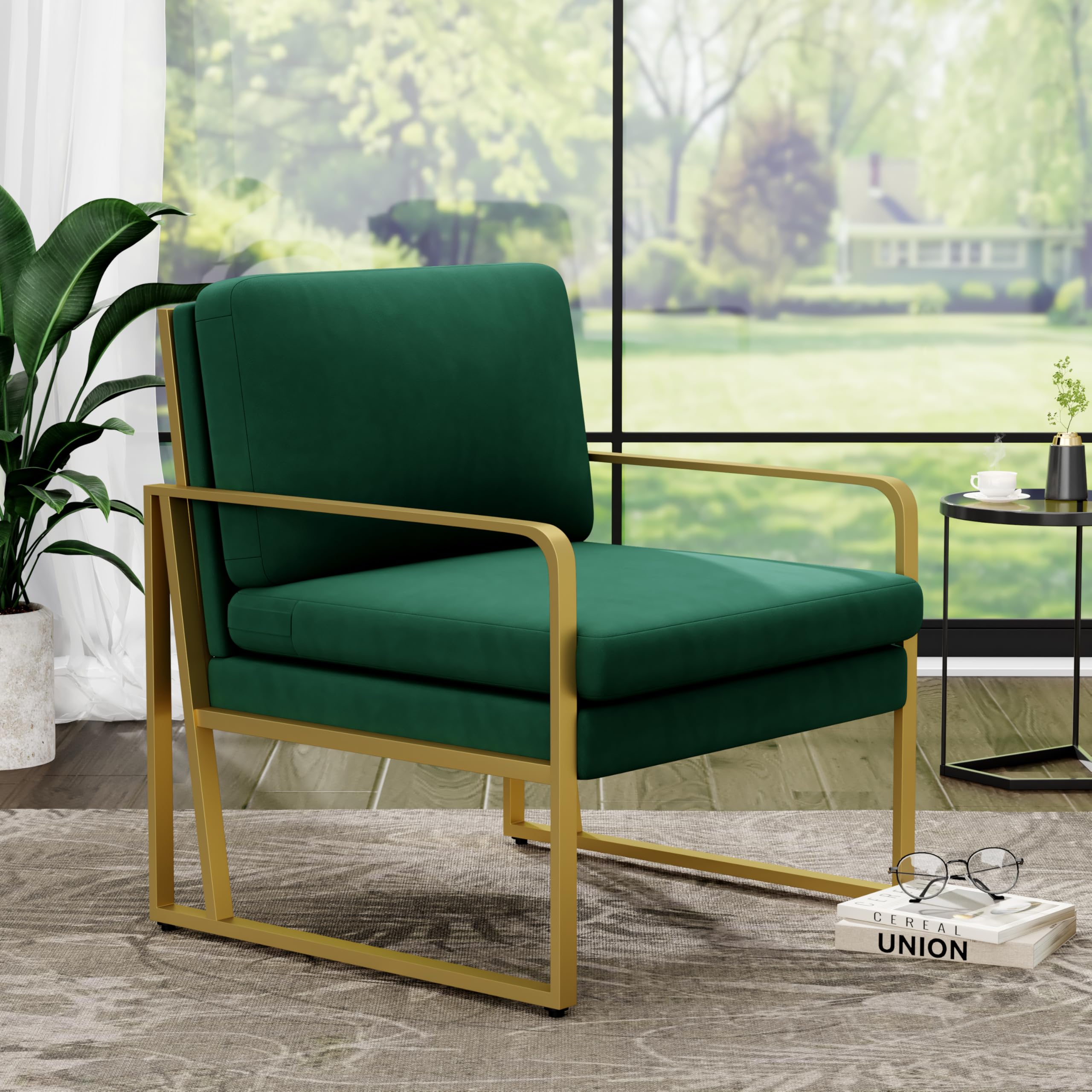 Modern Accent Chair with Linen Upholstery & Metal Legs - Comfortable Armchair for Living Room, Bedroom, or Reading Nook (Green, Set of 1) - Perfect for Relaxing, Entertaining & Home Decor