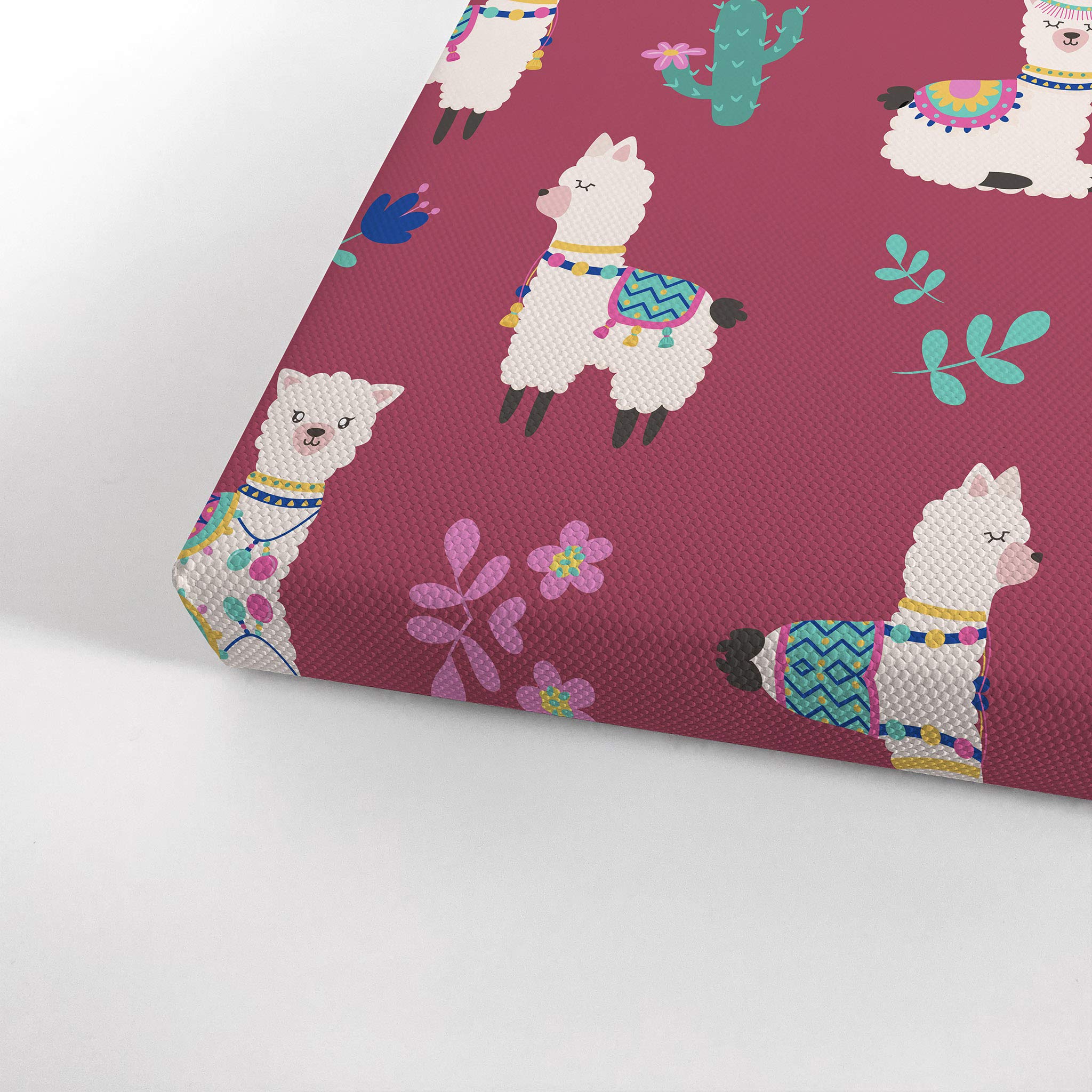 Cute Alpaca and Cactus Canvas Print - Pink Background Wall Art for Kids Room, Nursery & Baby Room Decor | Ready to Hang 28x19 | Made in USA | Perfect for Birthday Gifts & Playroom Decoration
