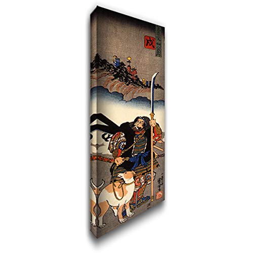 Utagawa Kuniyoshi Hata Rokurozaemon with His Dog 14x24 Gallery Wrapped Canvas Art Print - Japanese Ukiyo-e Wall Decor for Living Room, Office & Bedroom