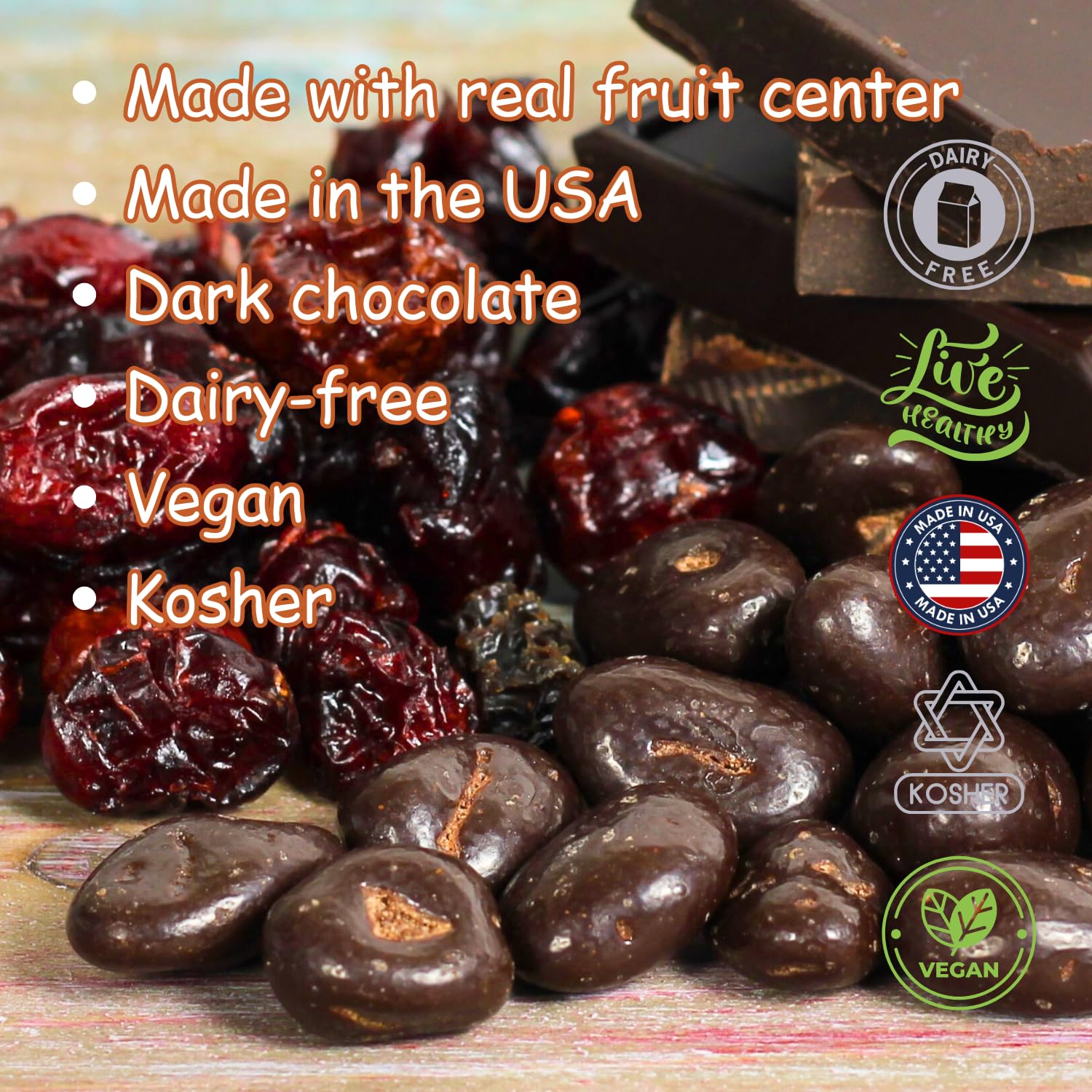 Dark Chocolate Cranberries 2lbs - Healthy Vegan Snacks for Office & Travel