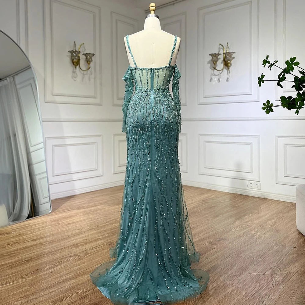 Elegant Grey Mermaid Evening Gown with Beaded Spaghetti Straps - Luxury Women's Formal Dress for Weddings, Parties & Special Occasions | Serene Hill Collection 2025