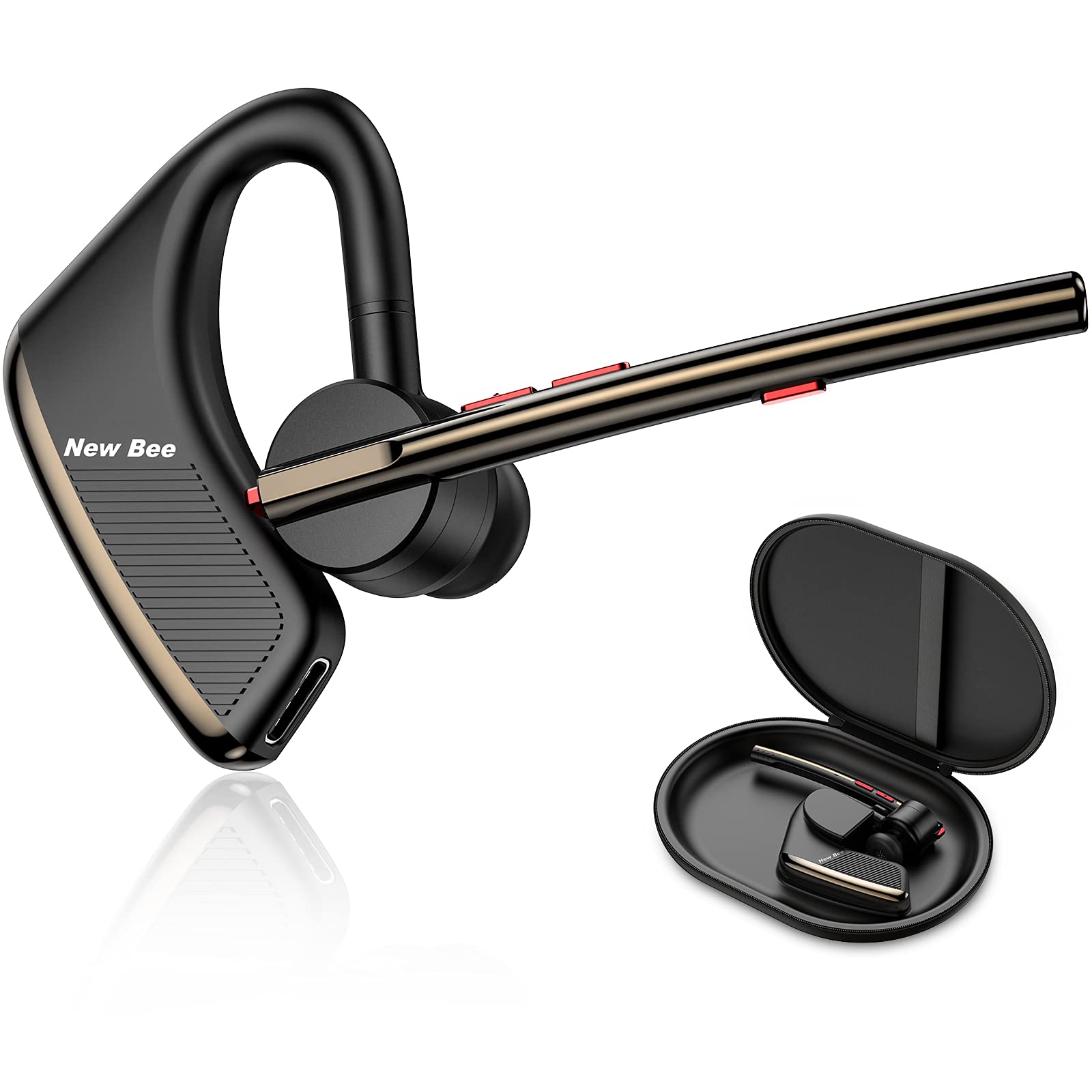 Wireless Bluetooth Earpiece V5.2 - Single Ear Lightweight Headset with 24H Talk Time, Noise Cancelling Mic for iPhone Android Laptop - Perfect for Driving, Office Calls & Online Meetings