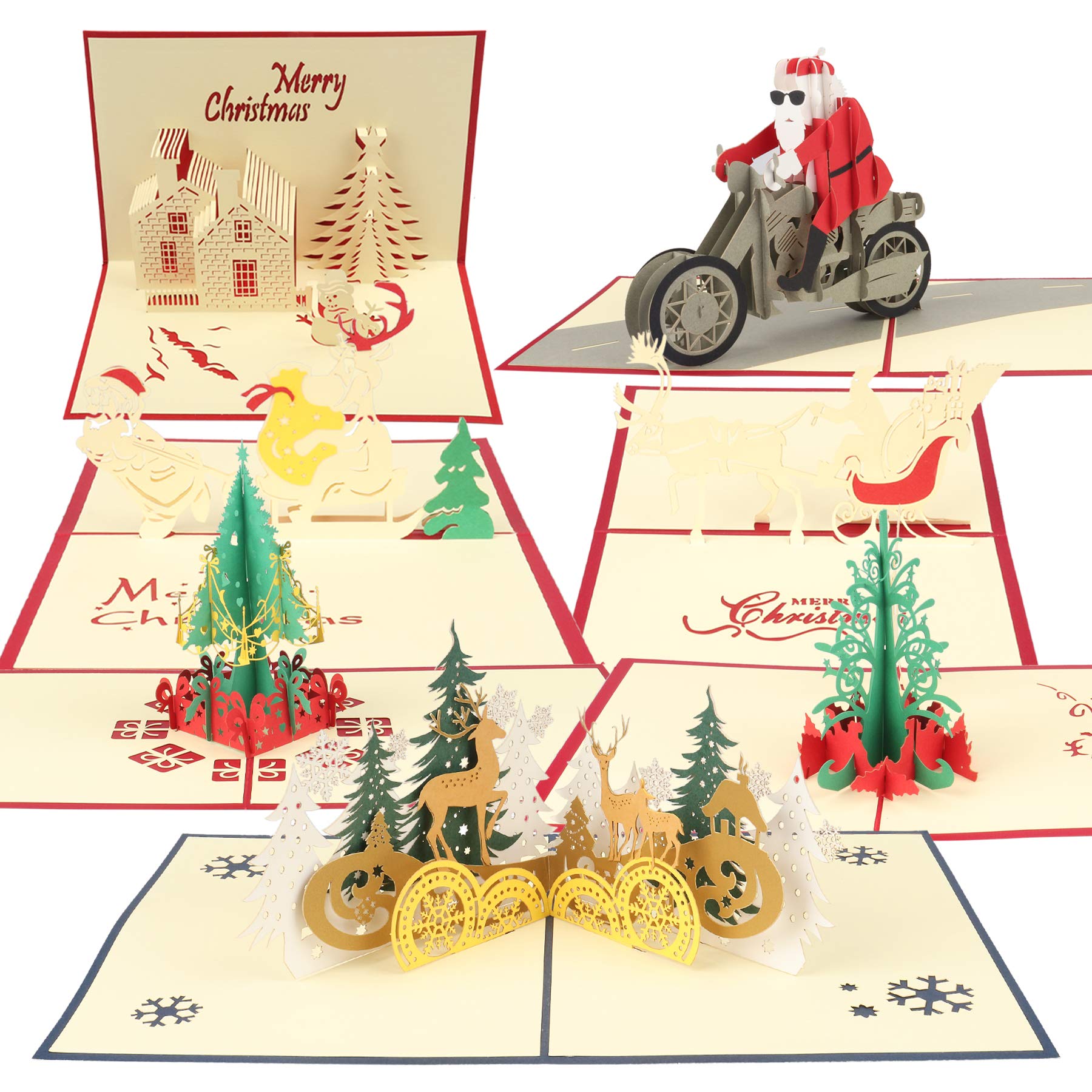 3D Pop Up Christmas Cards - Handmade Holiday Greeting Cards with 7 Envelopes for Xmas, Valentine's Day & Thank You Gifts (7Pcs, Festive Design) - Perfect for Holiday Mailings, Office Exchanges & Family Keepsakes