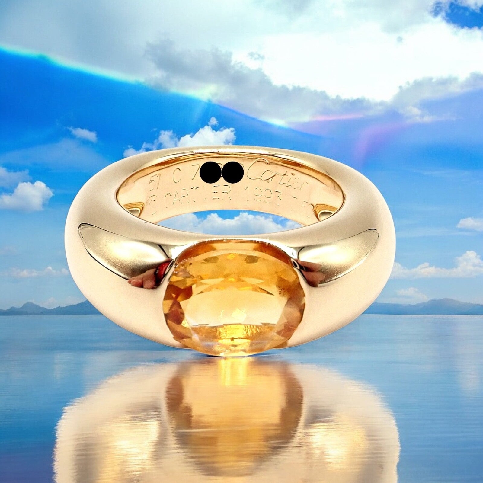 Authentic Cartier 18K Yellow Gold Citrine Wide Large Ellipse Band Ring Size 5.5 - Luxury Jewelry for Women, Perfect for Weddings, Anniversaries & Special Occasions