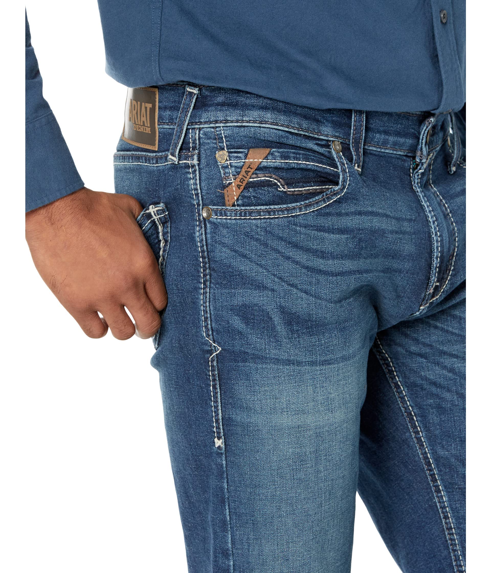 ARIAT Men's M7 Marcello Dark Wash Tekstretch Slim Straight Jeans - Comfortable Stretch Denim Pants for Casual Wear, Work & Outdoor Activities (34W x 38L, Dark Blue)