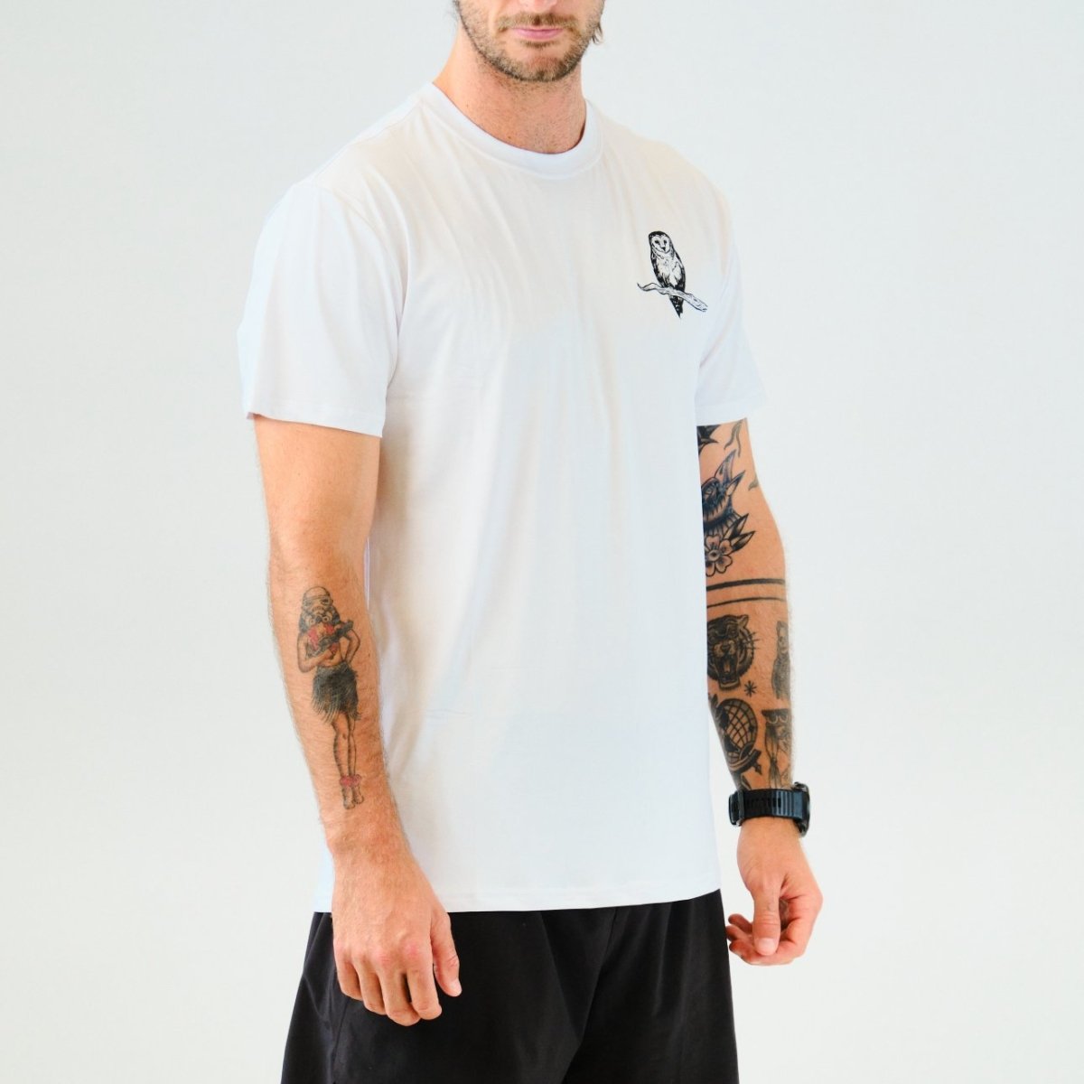 Tarkine Ultra Eco Run Tee - Sustainable Running Shirt (Masked Owl White/Thin) | Perfect for Marathon Training & Outdoor Activities