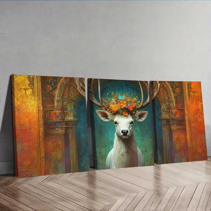 3-Piece White Deer with Floral Head Wall Art Set - Framed Canvas 40x60cm | High-Quality Print | 100% Australian Made | Ready to Hang | Perfect for Living Room, Bedroom & Office Decor