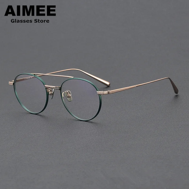 Aimee Unisex Full Rim Round Double Bridge Titanium Eyeglasses 65020 - Lightweight Durable Frame for Reading, Work & Fashion (Men & Women)