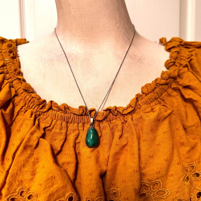Sterling Silver Chrysocolla Pendant Necklace with Chain - Elegant Gemstone Jewelry for Women, Gift for Her, Perfect for Everyday Wear & Special Occasions