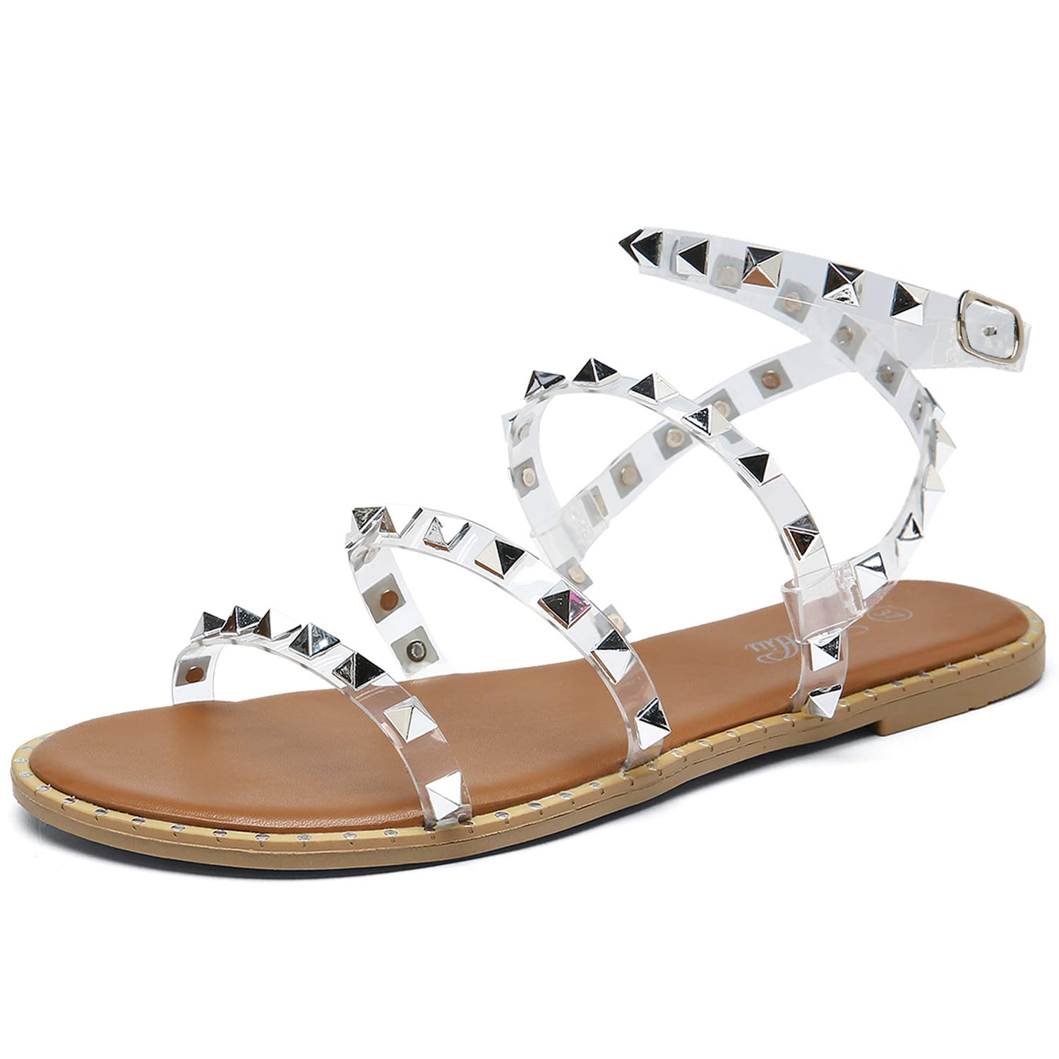 Katliu Women's Flat Sandals - Strappy Studded Gladiator Sandals with Ankle Strap | Comfortable Summer Casual Shoes for Beach, Vacation & Daily Wear