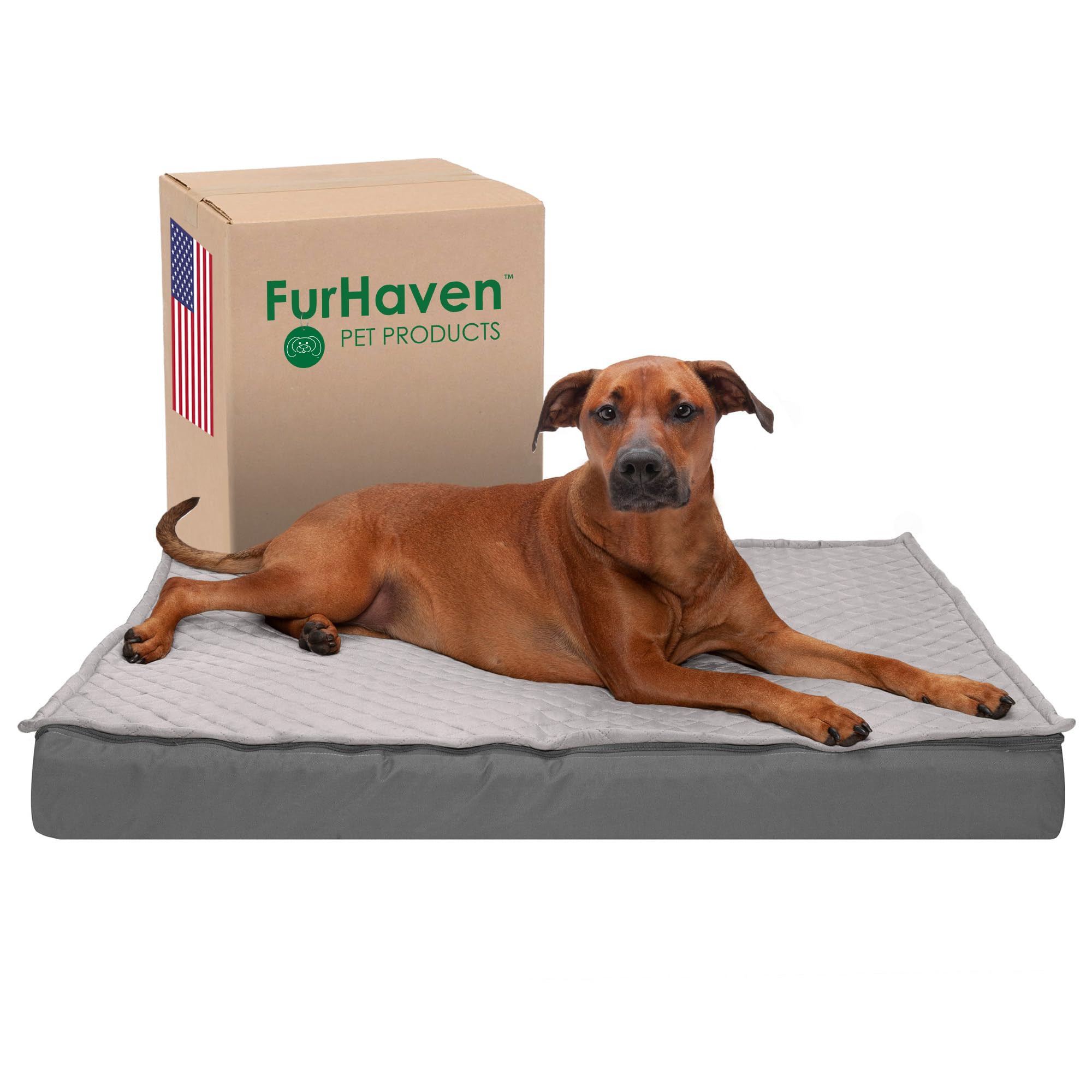 Furhaven Waterproof Memory Foam Dog Bed for Large Dogs - Washable Cover, Indoor/Outdoor Use - Gray XL