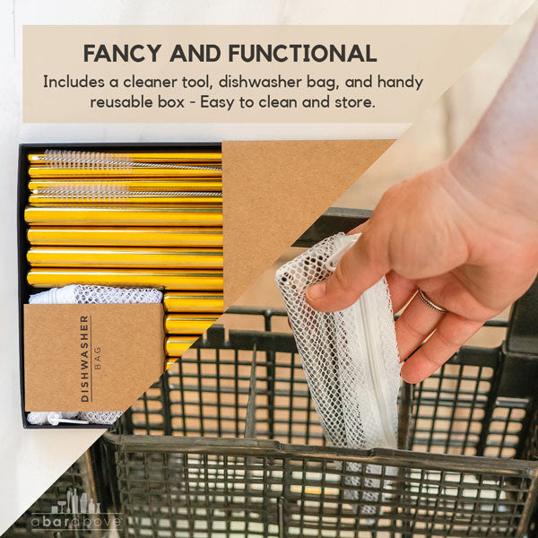 Premium Gold Metal Cocktail Straws - Reusable Drinking Straws for Parties, Bars & Home Use - Elegant Stirring & Sipping Accessories for Cocktails, Smoothies & Iced Beverages