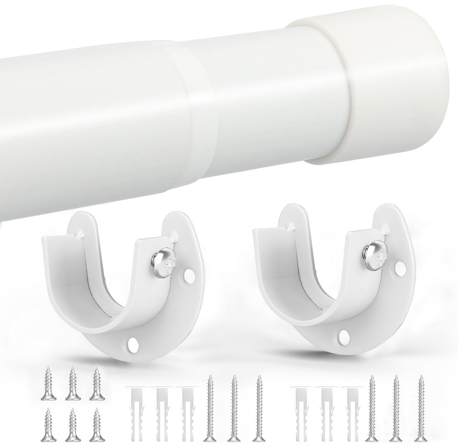 17 to 82 Inch Heavy Duty Adjustable Closet Rod - White Clothes Hanging Pole for Wardrobes, Bathroom & Windows (1.3 Inch Diameter) - Perfect for Organizing Closets, Laundry Rooms & Small Spaces