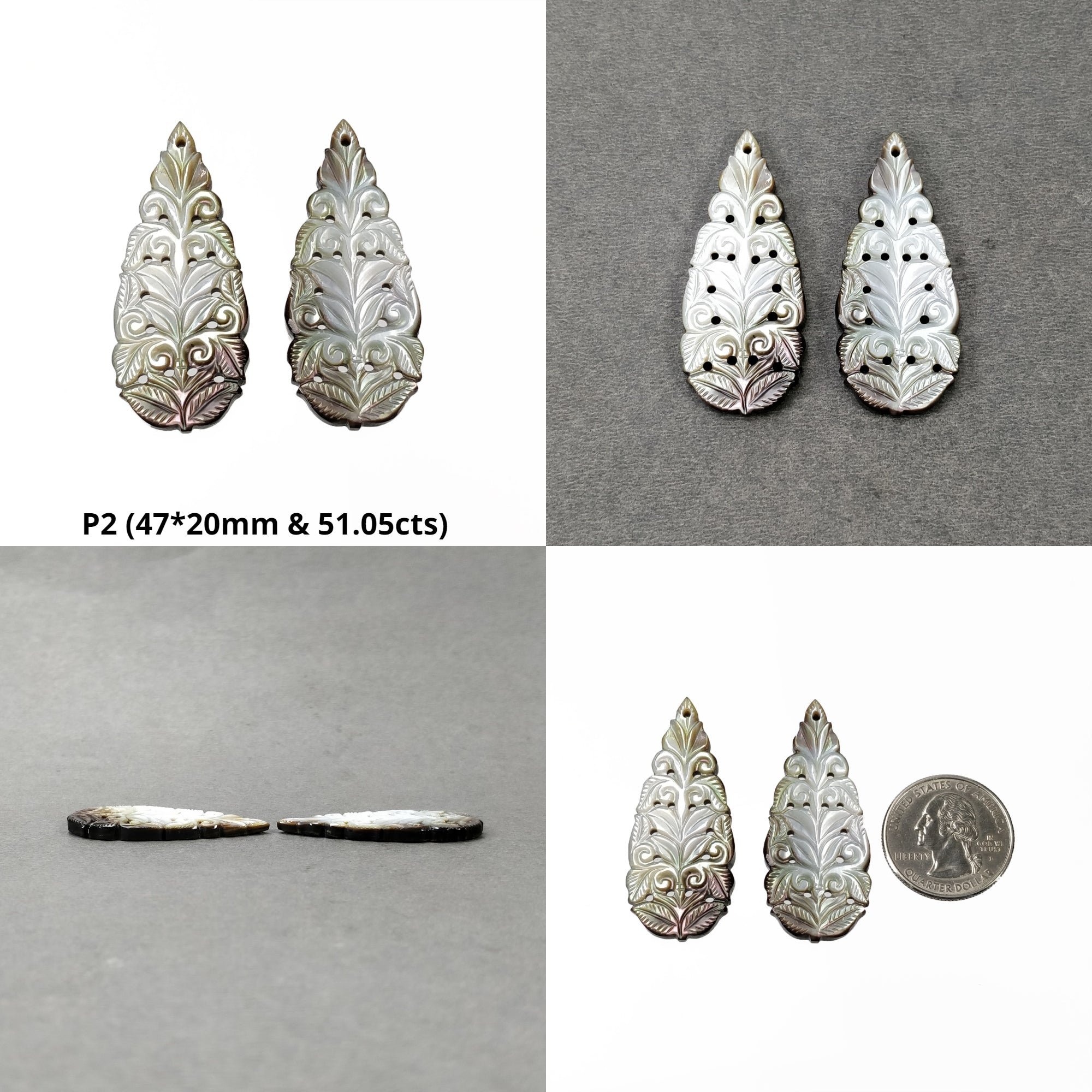 Natural Untreated Black Mother of Pearl Gemstone Carving - Hand Carved Pear Shape Pairs for Jewelry Making, Home Decor & Spiritual Healing