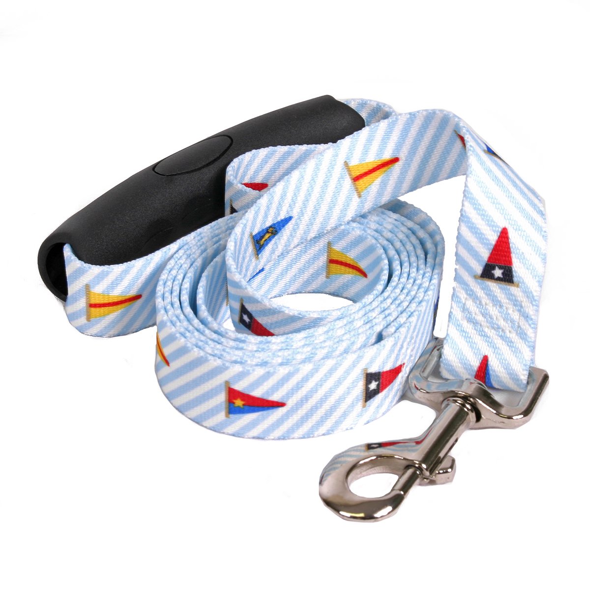 Premium USA-Made Yellow Dog Design Dawg Blue Multi-Flag Dog Leash - 5/8