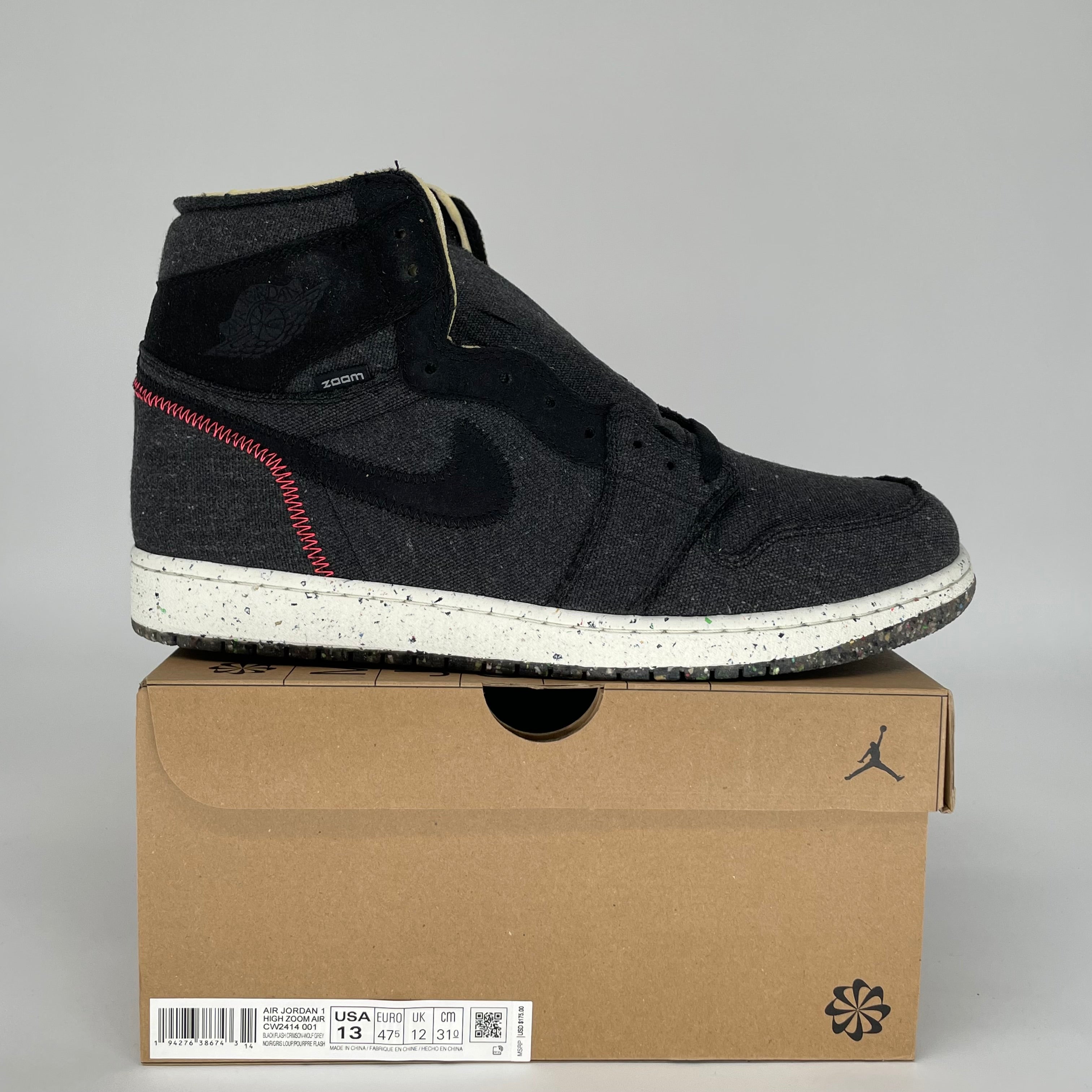 AIR JORDAN 1 ZOOM CRATER Men's Basketball Shoes Size 13 - CW2414-001 Black High-Top Sneakers for Streetwear & Court Performance