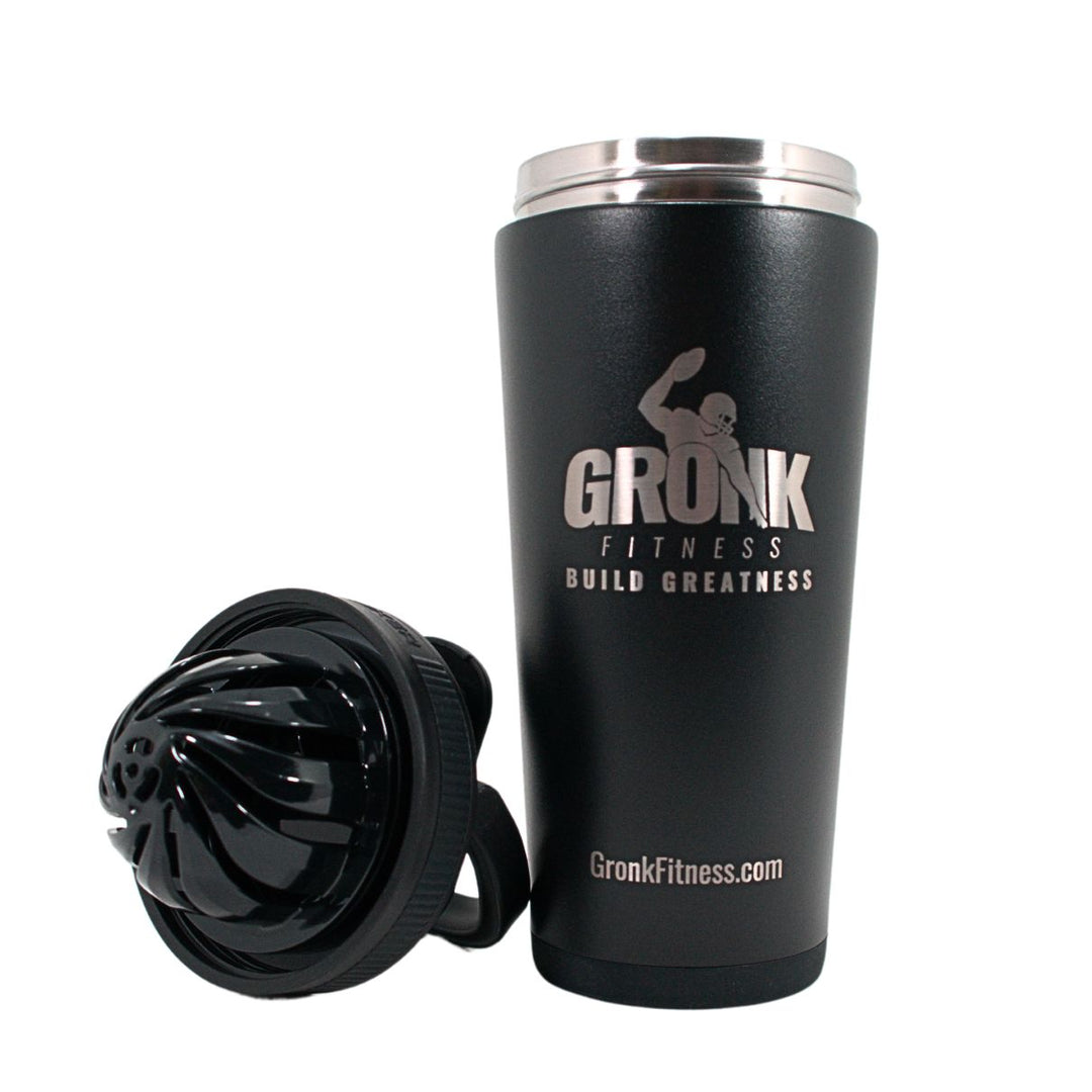 Gronk Fitness 20oz Black Ice Shaker Bottle - Leak Proof Protein Shaker Cup for Gym, Workouts & Post Exercise Recovery