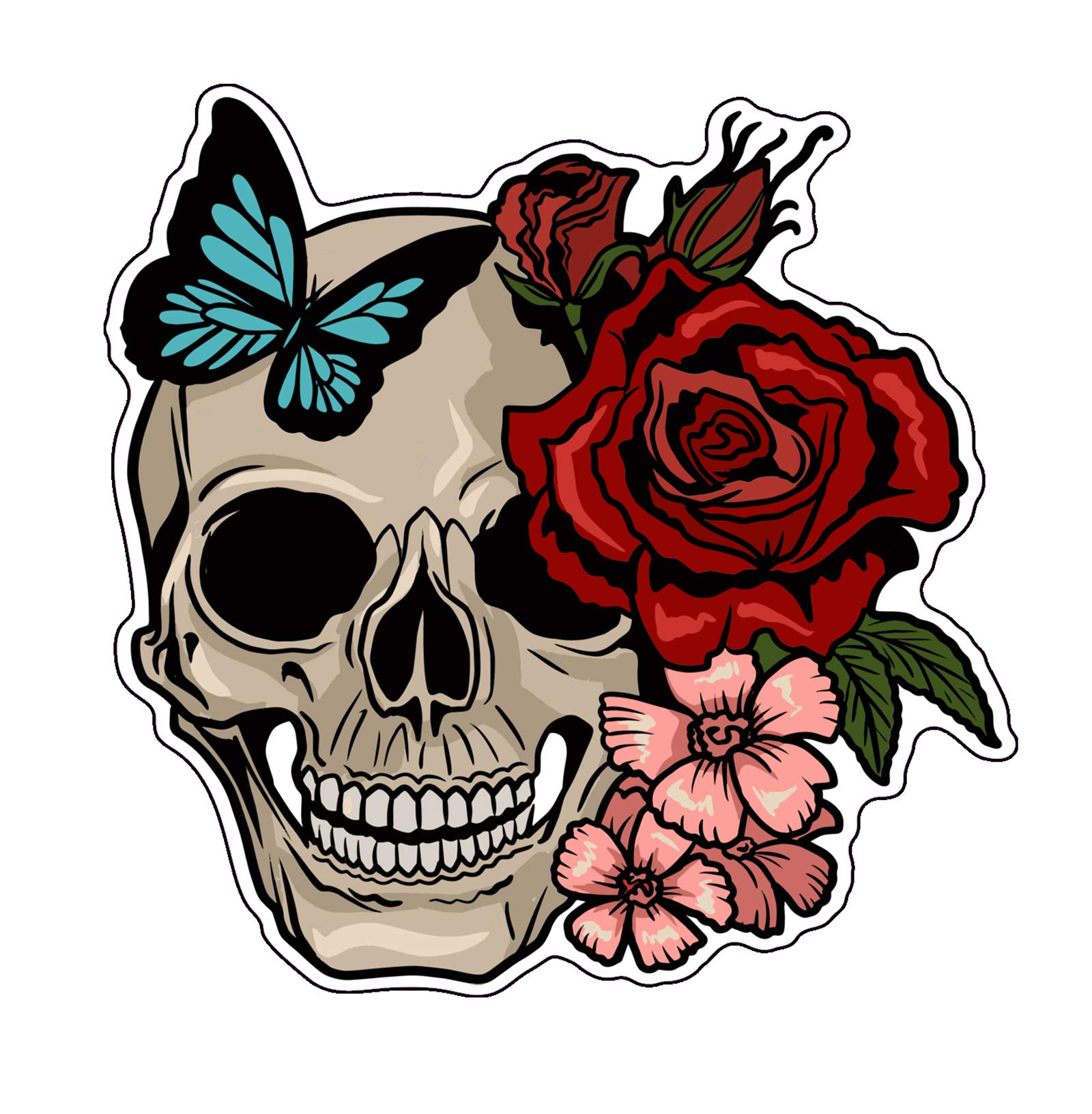 WickedGoodz Butterfly Rose Skull Vinyl Decal - Flower Skull Bumper Sticker for Laptops, Tumblers, Windows, Cars, Trucks, Walls - Perfect for Home Decor, Vehicle Customization & Personal Accessories