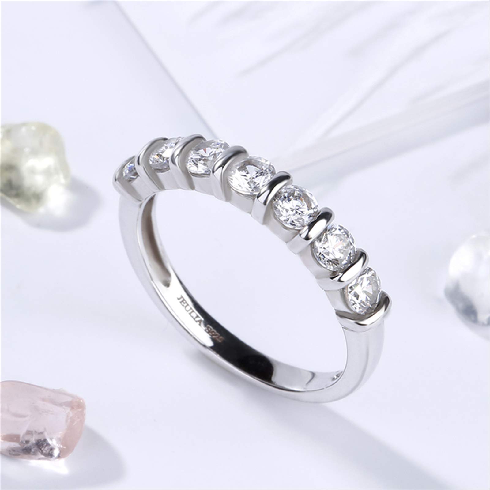 Jeulia Sterling Silver Women's Wedding Band Ring - Round Cut Bar Setting Eternity Promise Ring for Engagement, Anniversary & Bridal Jewelry - Perfect for Proposals, Vow Renewals & Special Occasions - Includes Jewelry Gift Box