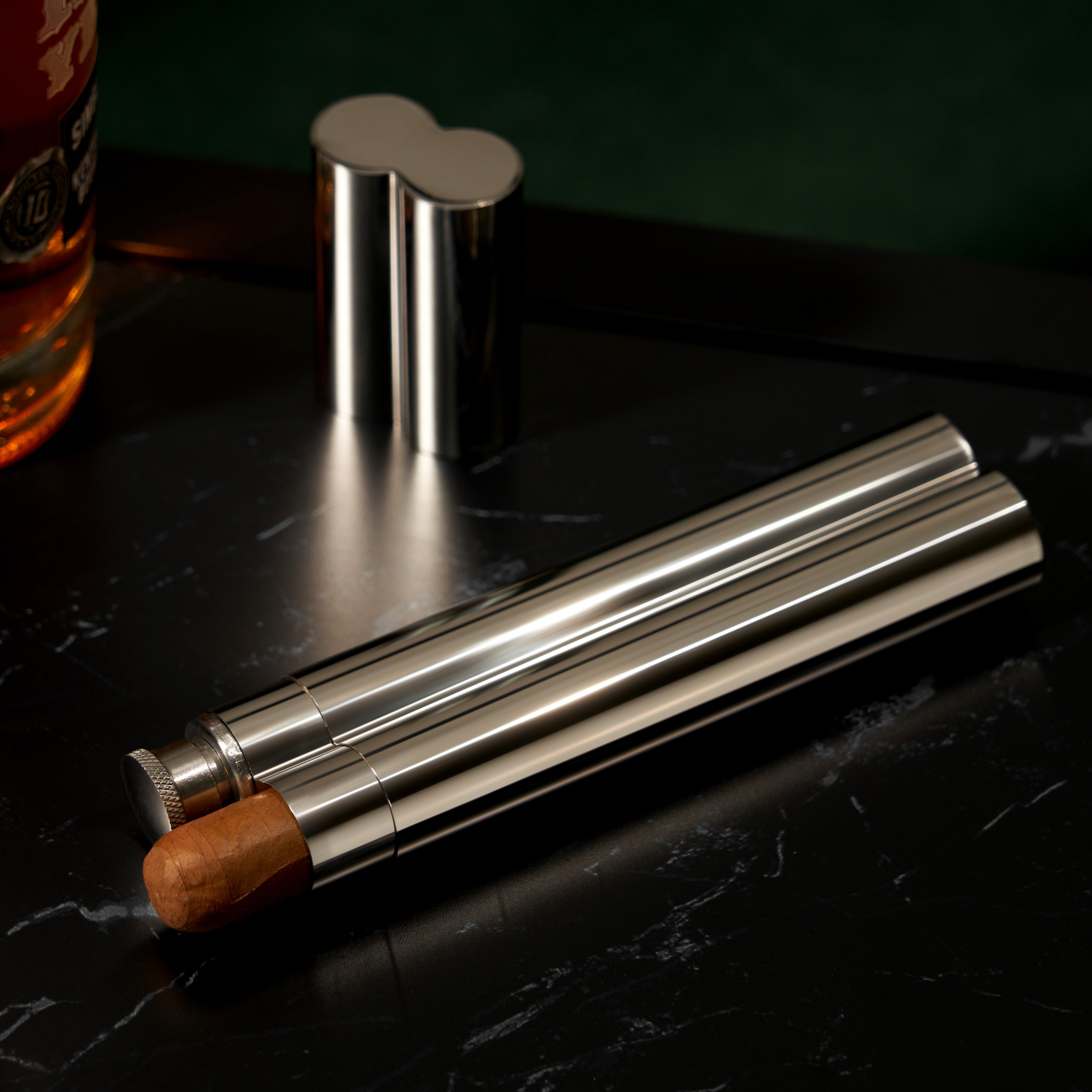 Premium Stainless Steel Cigar Holder & Flask Set - Airtight Travel Humidor & Liquor Container for Outdoor, Camping, Gifts & Special Occasions