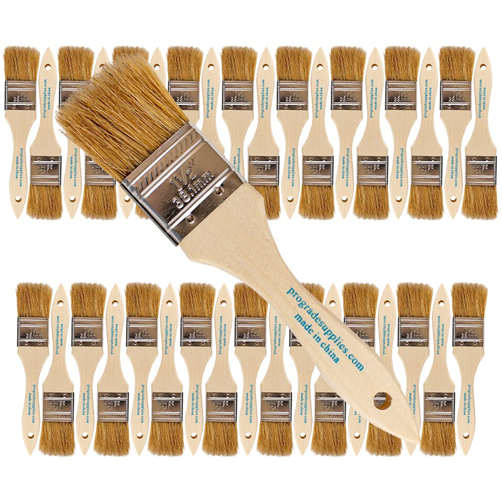 Professional Grade 1.5 Inch Chip Paint Brushes - Pack of 36 Light Brown Artist Brushes for Oil, Acrylic & Watercolor Painting - Perfect for Canvas, Wood & DIY Home Decor Projects