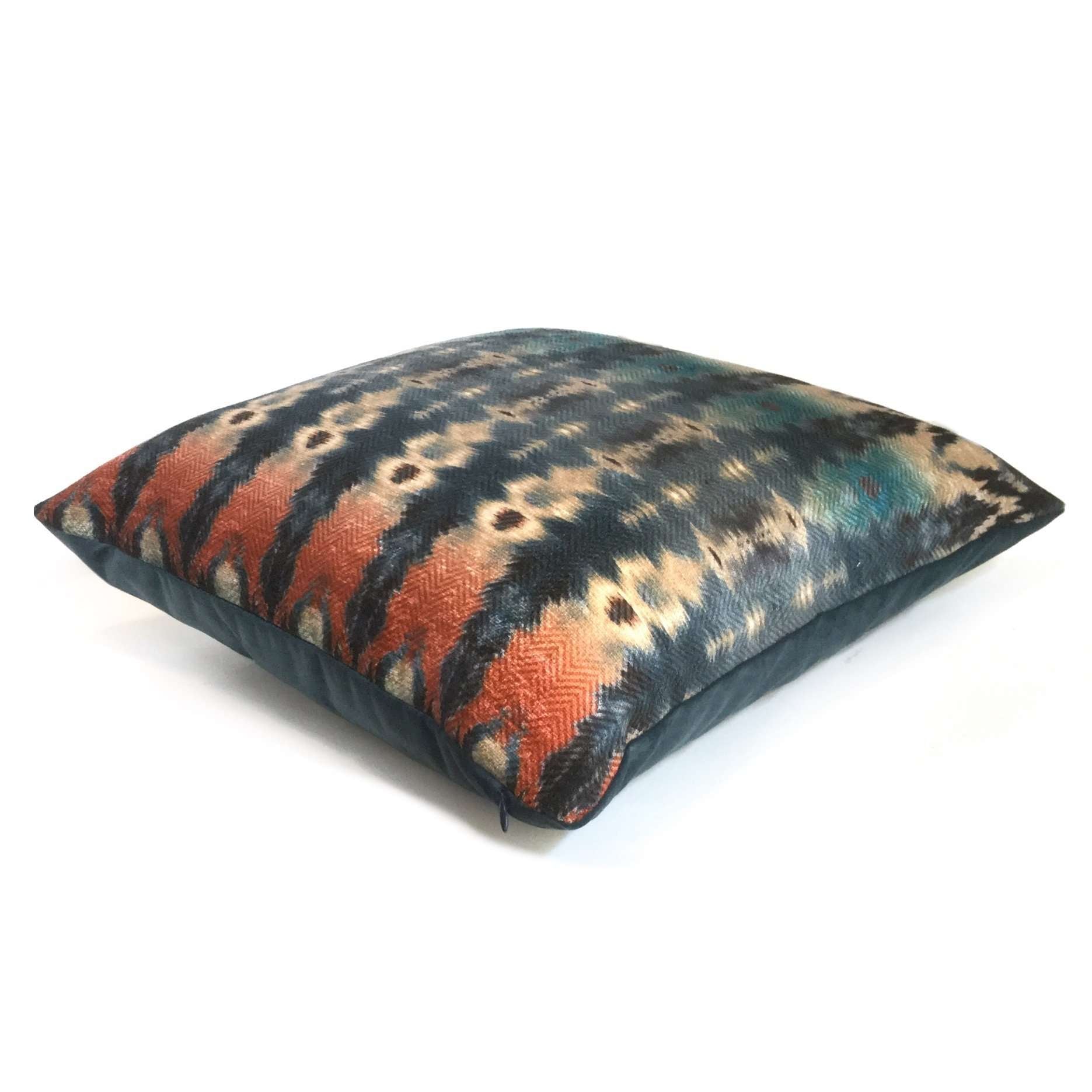 Meza Southwest Blue Rust Cream Velveteen Pillow Cover - Soft Decorative Throw Pillow Case for Couch, Bed & Home Decor - Boho Chic Living Room & Bedroom Accent