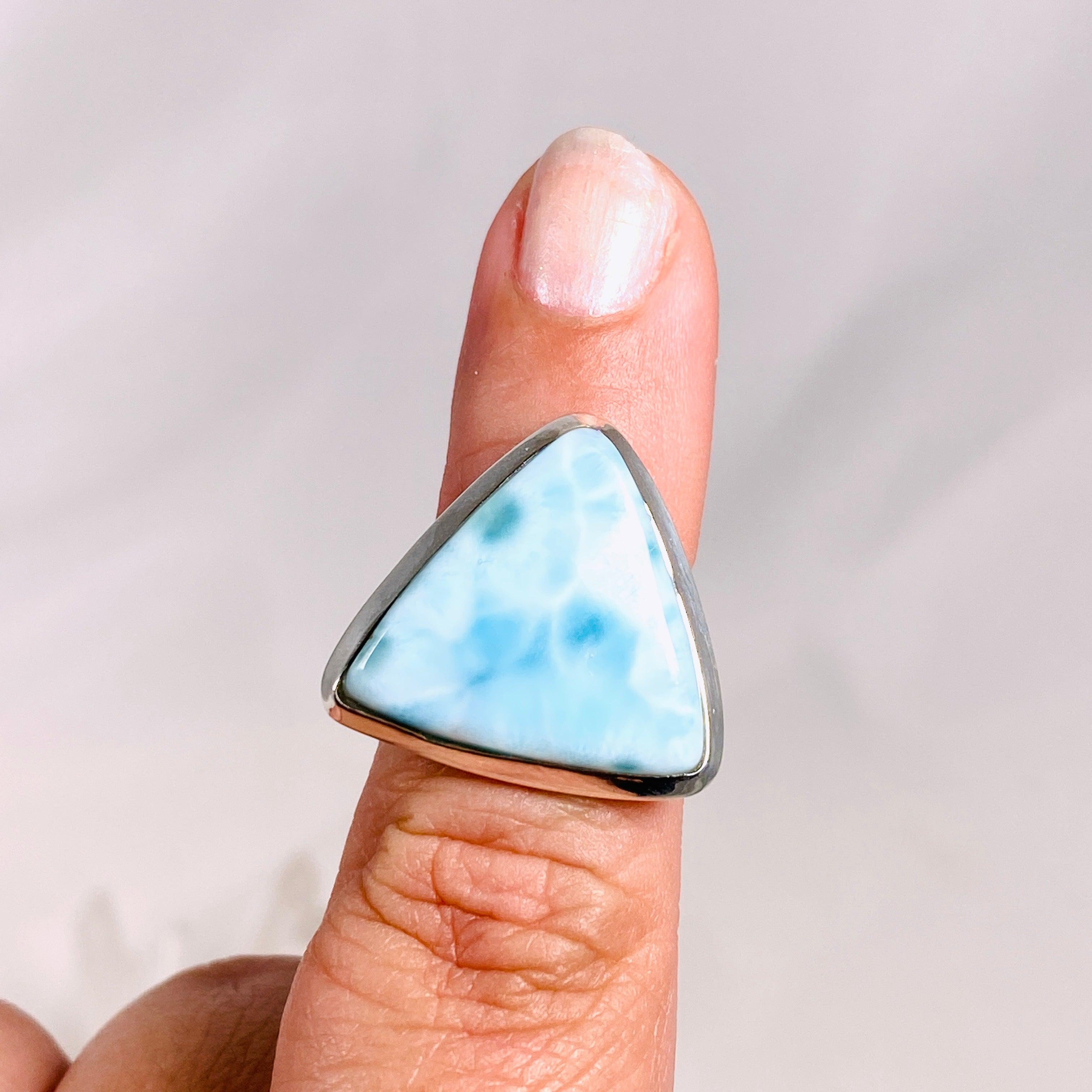 Larimar Triangular Ring Size 6 KRGJ3097 - Handmade Sterling Silver Jewelry for Women, Perfect for Gifts, Weddings & Everyday Wear
