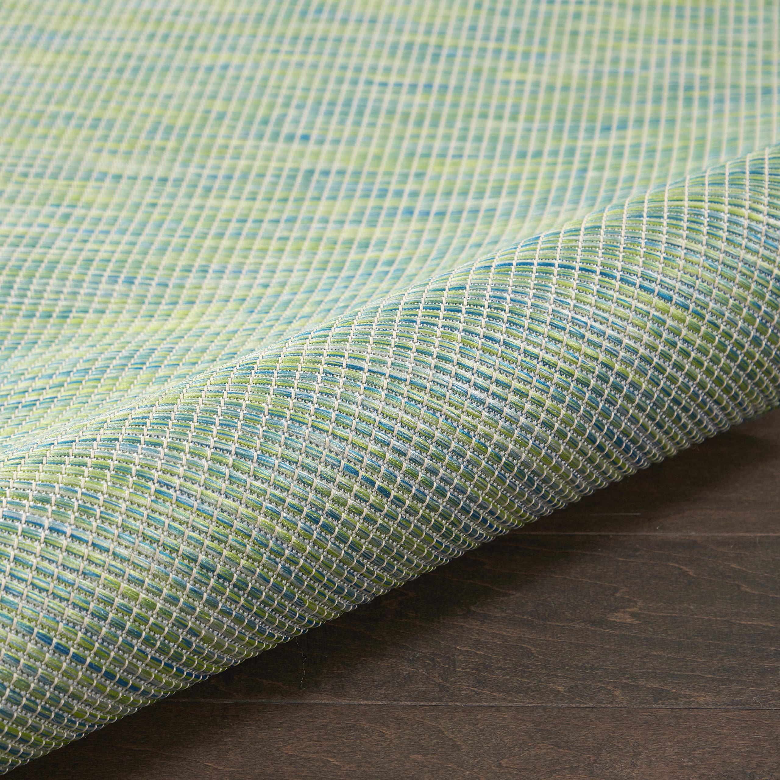 Nourison Positano 8' x 10' Indoor/Outdoor Area Rug - Blue & Green Striped Design, Easy to Clean, Non-Shedding, Stain Resistant | Perfect for Living Room, Bedroom, Dining Room, Patio, Deck & Backyard (8x10)