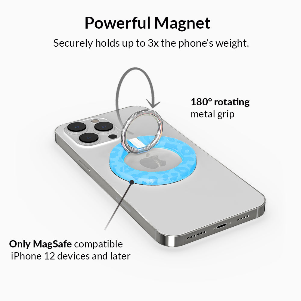 Aqua Blue Leopard Print MagSafe Grip Ring Holder - Compatible with iPhone 14/13/12 Series - Perfect for One-Hand Use, Selfies, and Secure Phone Grip