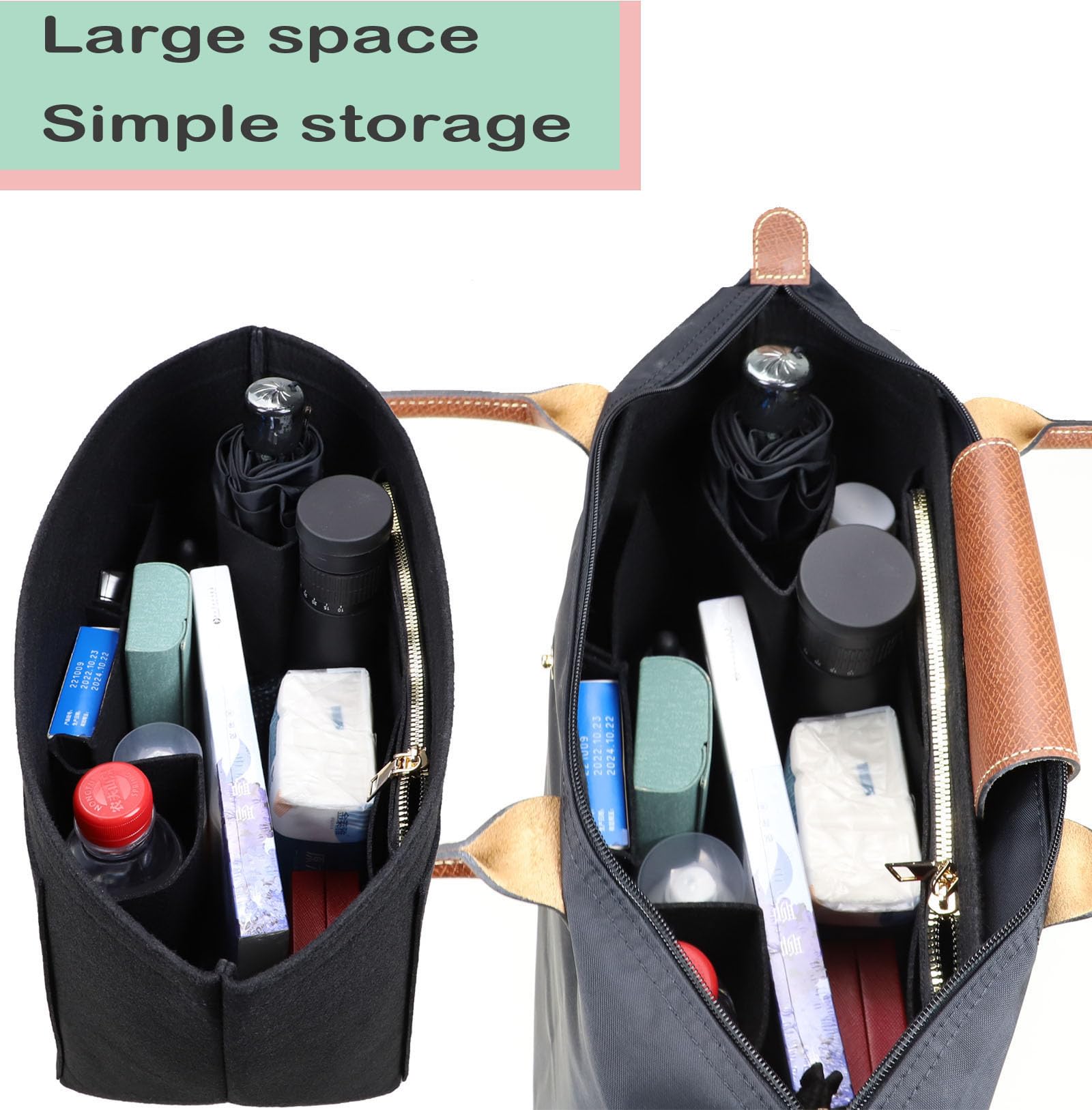 Premium Purse Organizer Insert for Longchamp Le Pliage Tote Bag - 1028 Black - Perfect for Travel, Work & Daily Use