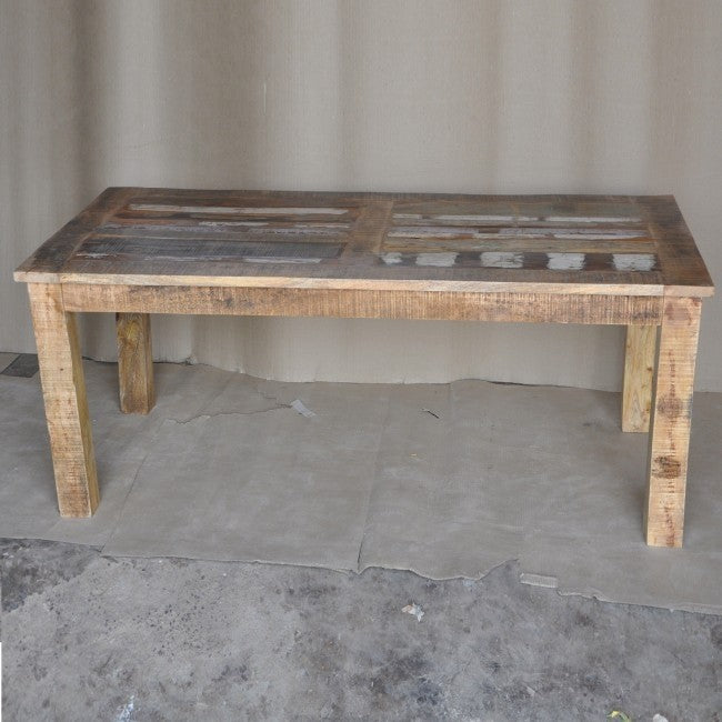 Reclaimed Wood & Mango Wood Rectangle Dining Table - 6 to 8 Seater Natural Finish 180cm - Perfect for Farmhouse, Rustic & Modern Dining Rooms