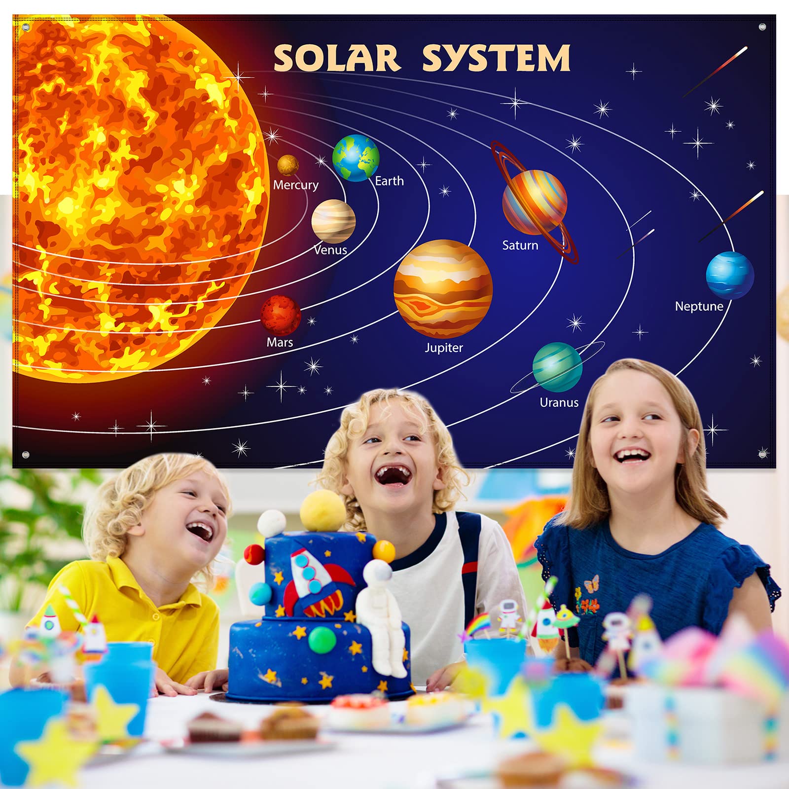 Blulu Solar System Poster - Extra Large Fabric Planets Wall Art for Space Themed Party Decor, Educational Classroom Supplies, Photo Booth Backdrop | Perfect for Kids' Room Decor, Science Classrooms & Astronomy Birthday Parties