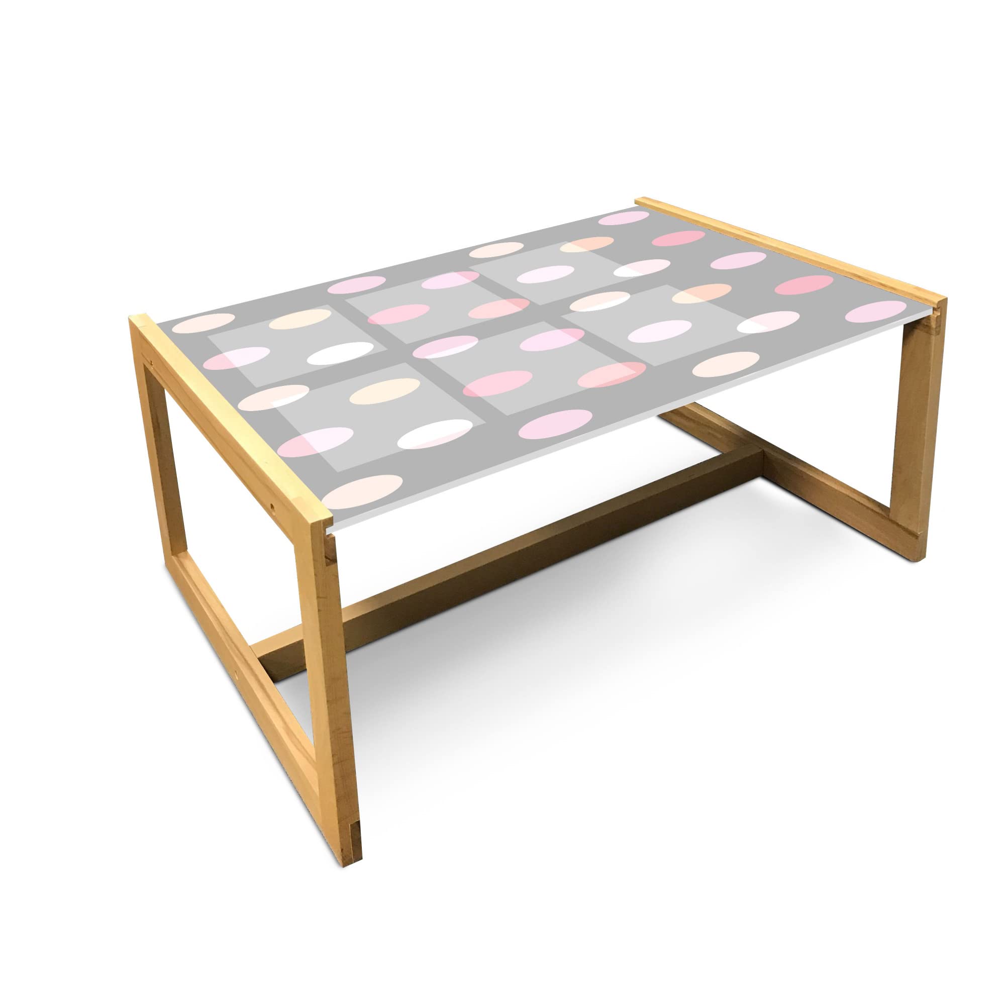 Ambesonne Pastel Coffee Table with Romantic Rosy Polka Dots - Acrylic Glass Top & Wooden Frame - Large Taupe Pink Center Table for Living Room, Office, Dorm - Perfect for Modern Home Decor & Small Spaces