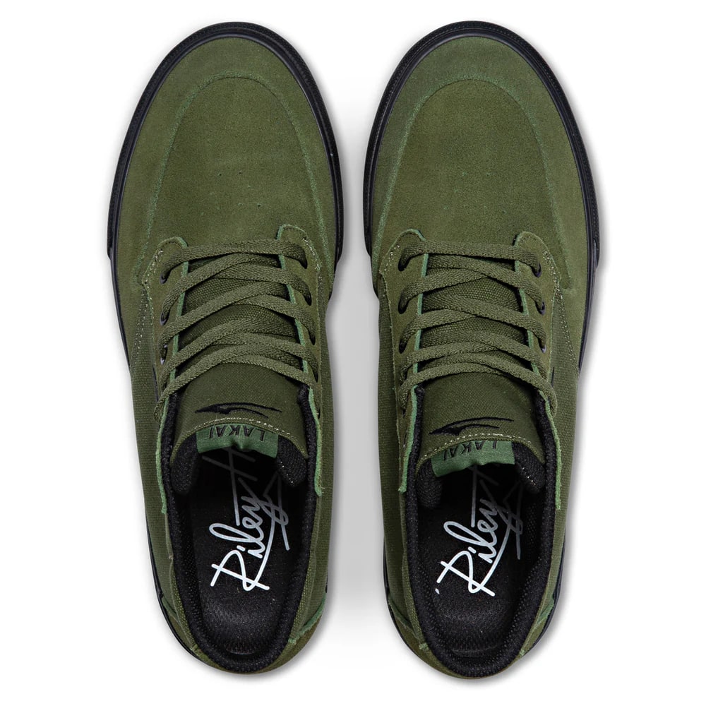Lakai Riley 3 High Top Skateboard Shoes - Olive & Black Suede - Durable & Comfortable for Street Skating & Casual Wear