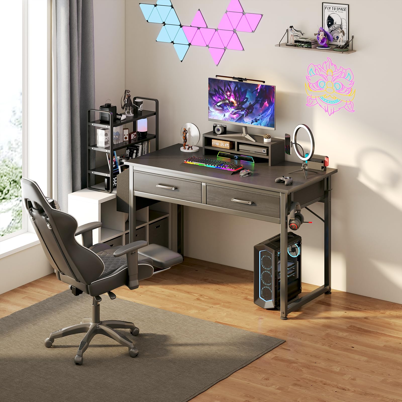 DLisiting 40 Inch Small Computer Desk with 2 Fabric Drawers - Compact Home Office Desk, Gaming Desk, Study Writing Table for Bedroom & Small Spaces (Black) | Perfect for Remote Work, Online Classes & PC Gaming Setup