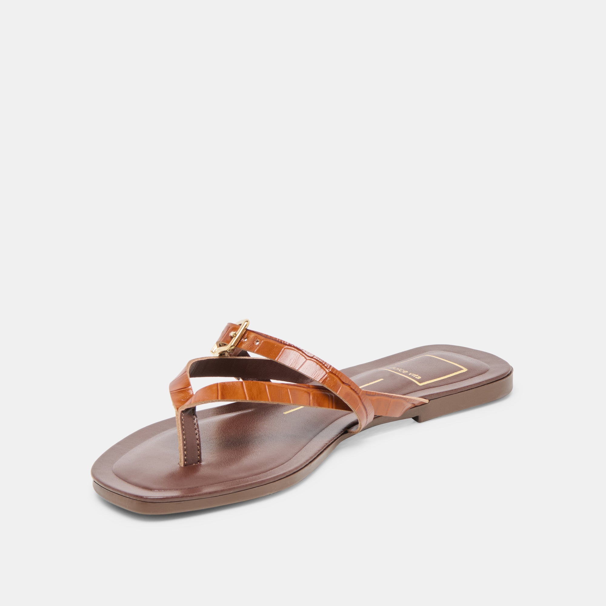 PIERS Sandals for Women - Genuine Crocodile Embossed Leather Comfortable Slip-On Shoes in Cognac Brown - Perfect for Beach, Vacation, and Casual Outings