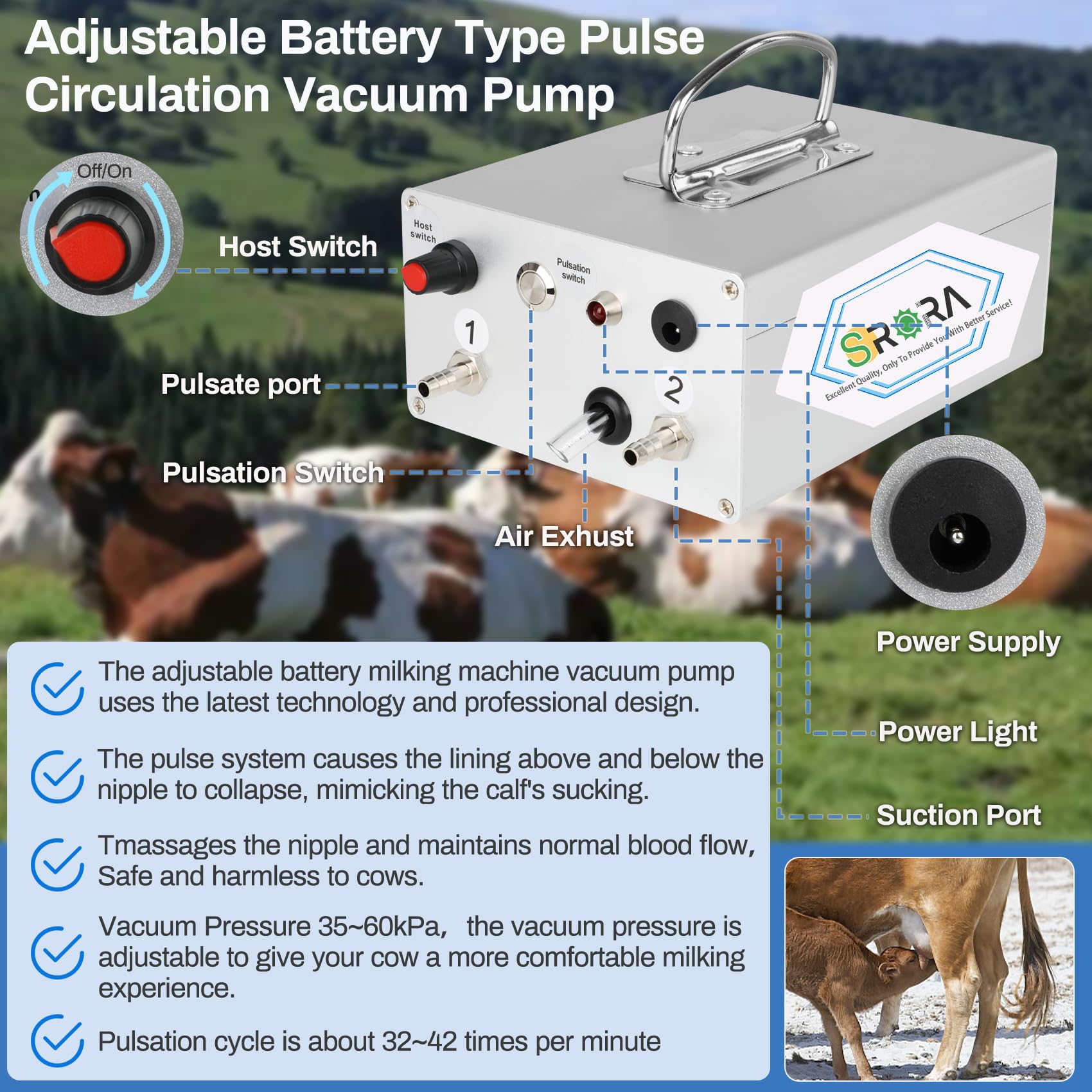 9L Electric Cow Milking Machine with Rechargeable Battery - Adjustable Pulse Vacuum & Individual Pulsation for Udder Protection - Portable Dairy Milking Equipment for Small Farms & Homesteads - Perfect for Daily Milking, Cattle Shows & Emergency Use