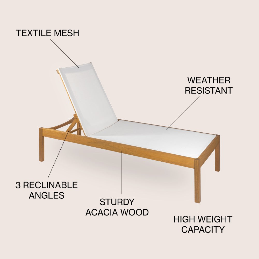 Lagunan 77.56x26.38 Inch Modern Minimalist Adjustable Acacia Wood Chaise Lounge Chair for Patio, Poolside, Garden & Outdoor Relaxation