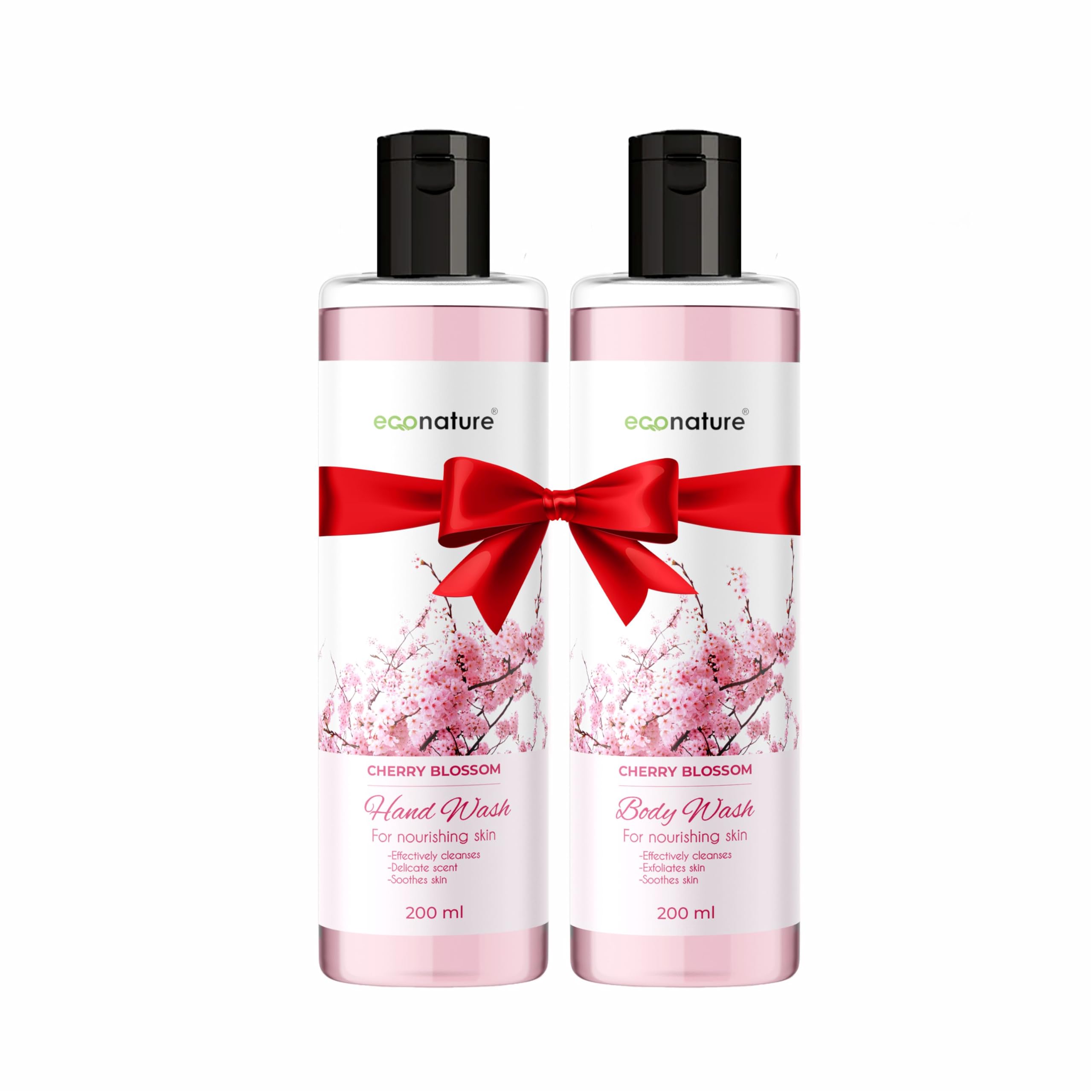 Econature Body Wash 200ML - De-Tan & Deep Cleansing Shower Gel with Cherry Blossom Fragrance - Moisturizing Liquid Soap for Smooth Skin - Includes Free Hand Wash 200ML - Perfect for Daily Shower & Spa Relaxation