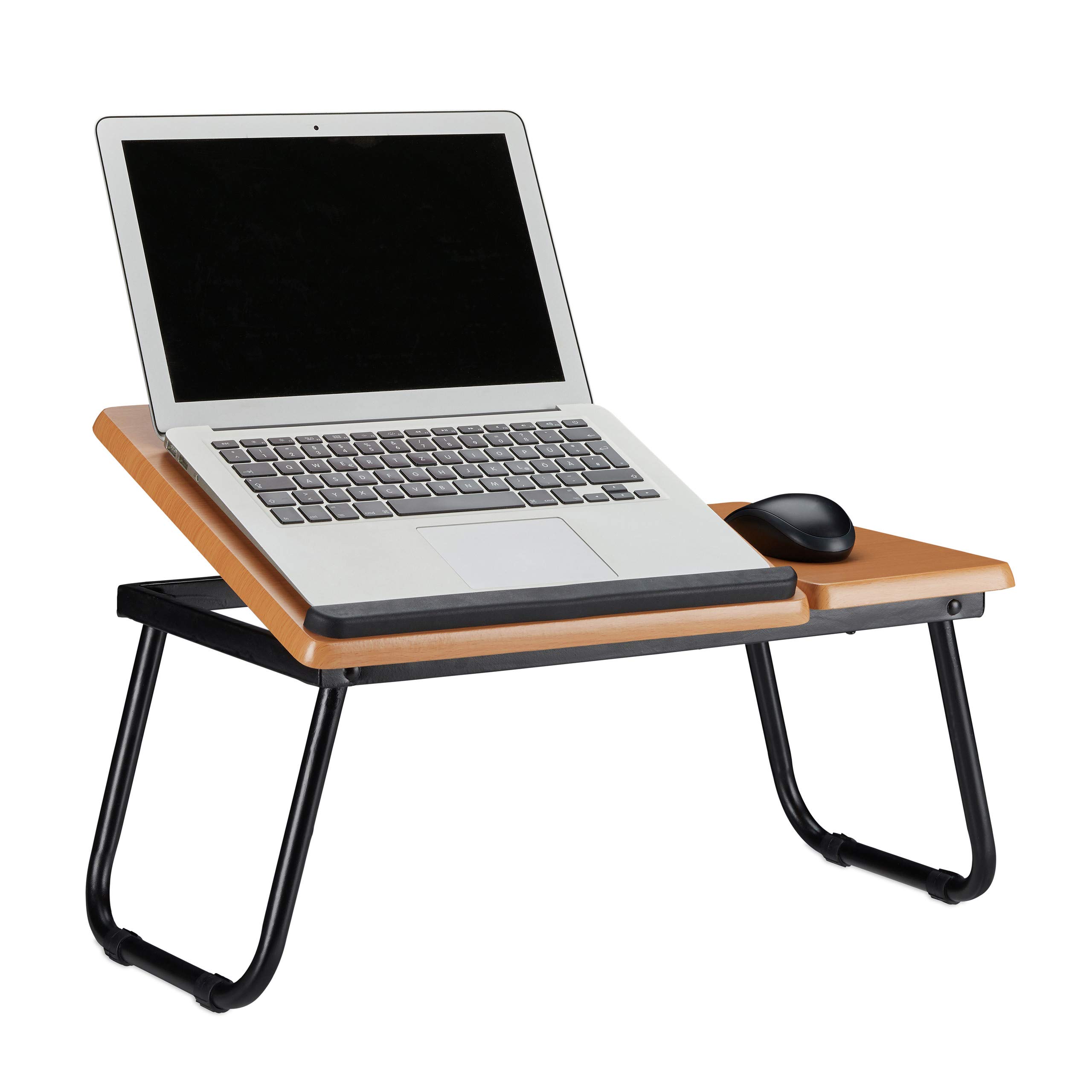 Relaxdays Adjustable Tilting Laptop Table - Portable MDF Notebook Lap Desk for Bed, Sofa & Couch - 23.5 x 56.3 x 31.6 cm Natural Wood - Perfect for Work, Study & Entertainment in Bed
