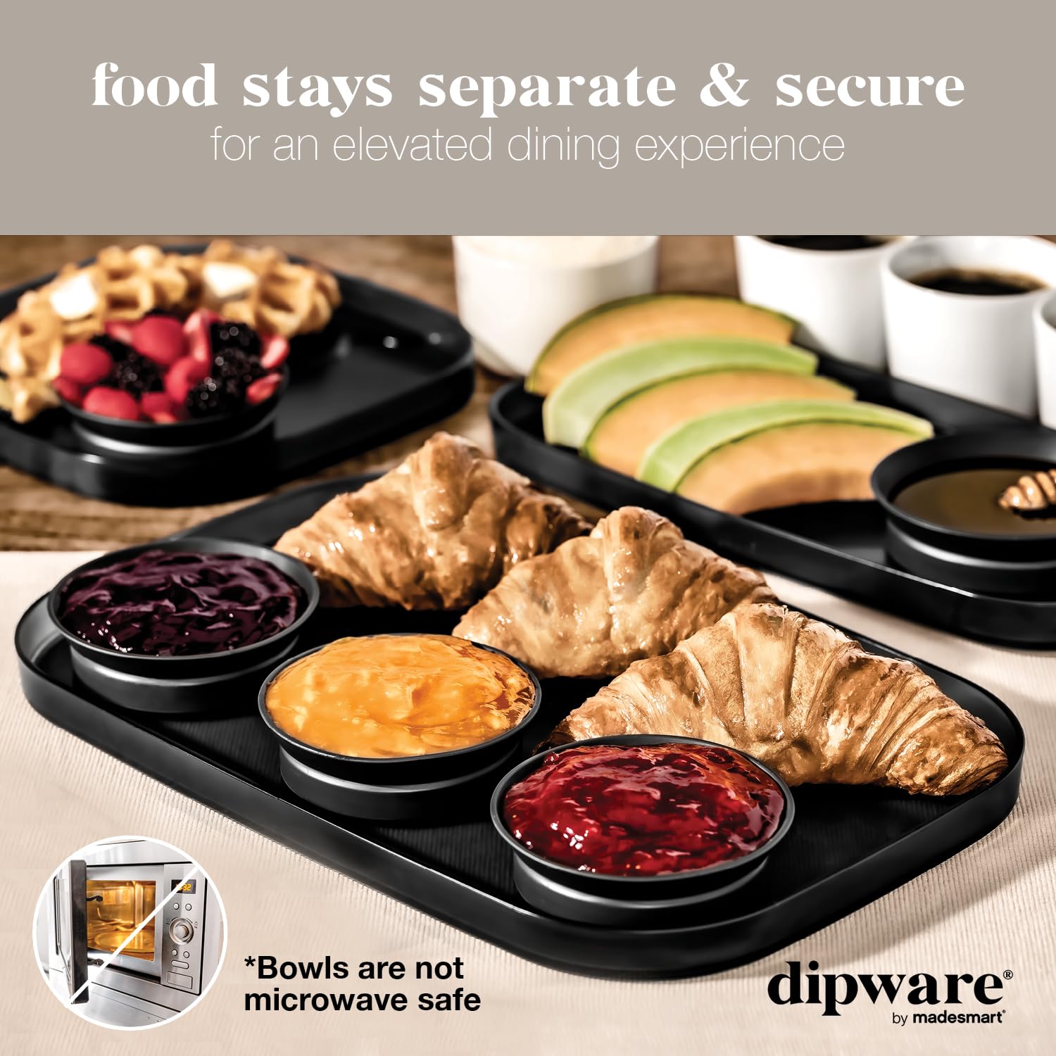 Madesmart 3-Bowl Serving Tray for Appetizers, Snacks & Party Food - Reusable Collapsible Removable Multipurpose Bowls - Translucent Carbon Design - Perfect for Entertaining, Picnics & Home Organization