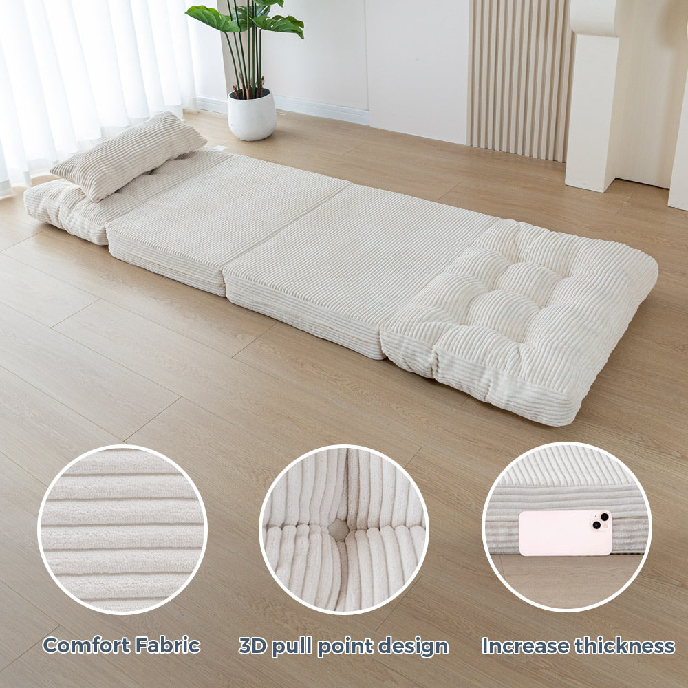 MAXYOYO Tufted Bean Bag Sofa Bed - Foldable Floor Couch with Pillows, Beige | Comfortable Lounge Chair for Living Room, Bedroom & Dorm | Perfect for Relaxing, Reading & Napping
