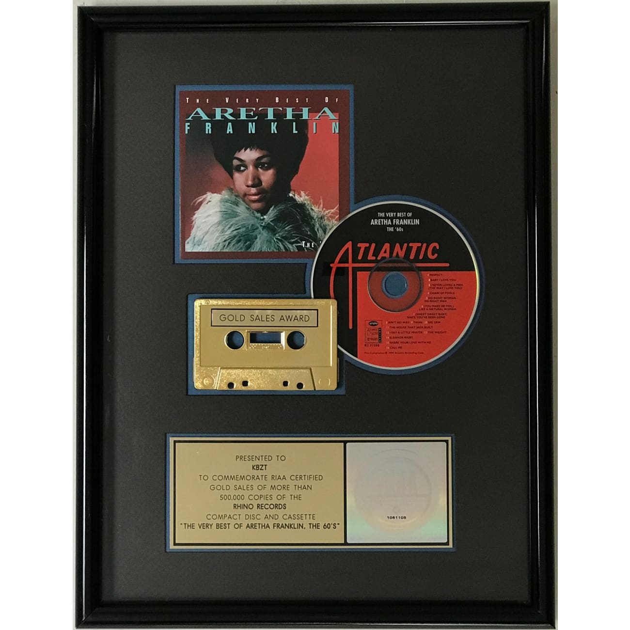 Aretha Franklin The Very Best 60s Collection - RIAA Certified Gold Album Award - Perfect for Music Collectors & Soul Music Lovers